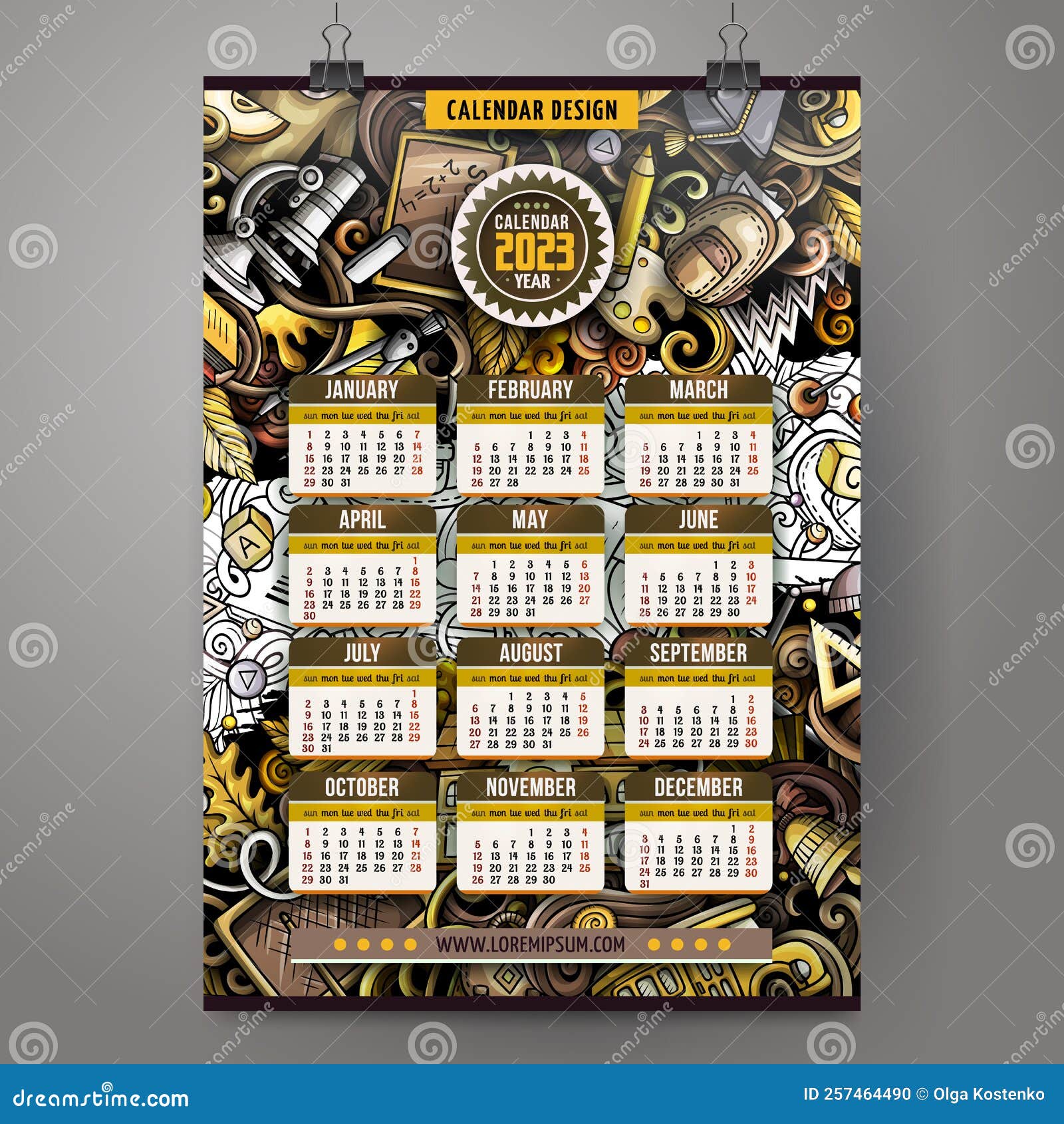 Cartoon Doodles School 2023 Year Calendar Stock Vector - Illustration