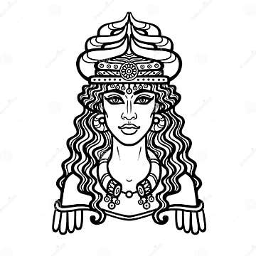 Cartoon Drawing: a Beautiful Woman in a Horned Crown, a Character in ...