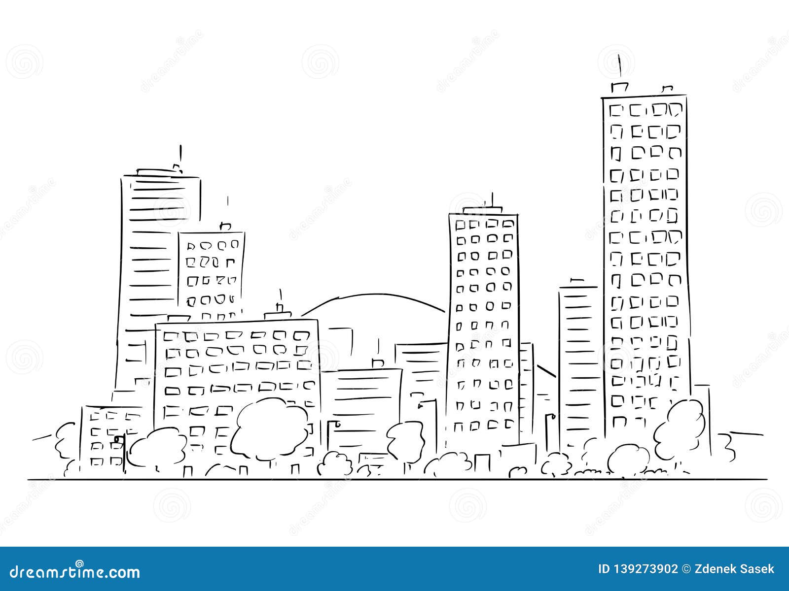 Cartoon Drawing of Cityscape from Modern City Buildings Stock Vector -  Illustration of landscape, design: 139273902
