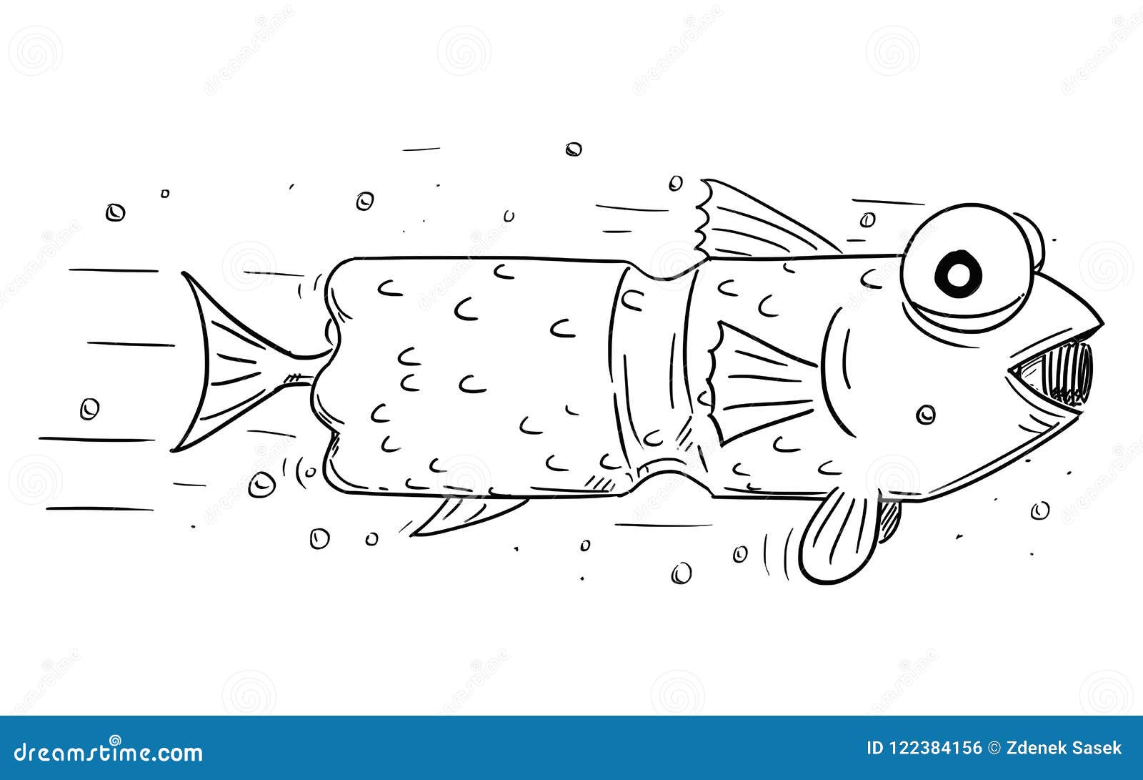 Cartoon of Fish Which Ate Plastic Bottle Stock Vector - Illustration of  drawing, environmental: 122384156