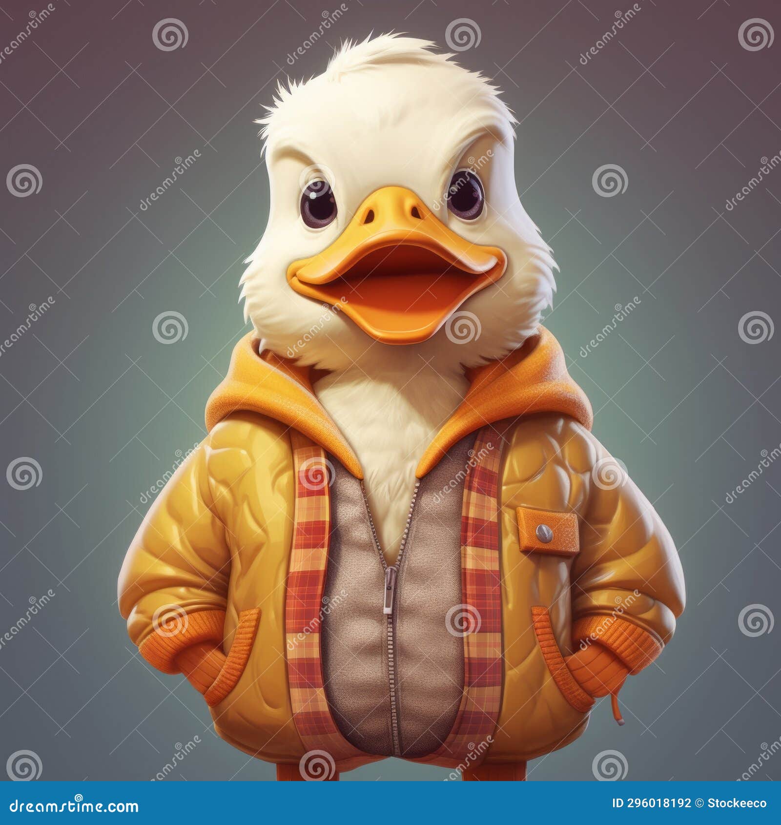 cartoon duck character in plaid jacket - hyper-realistic and comiccore 