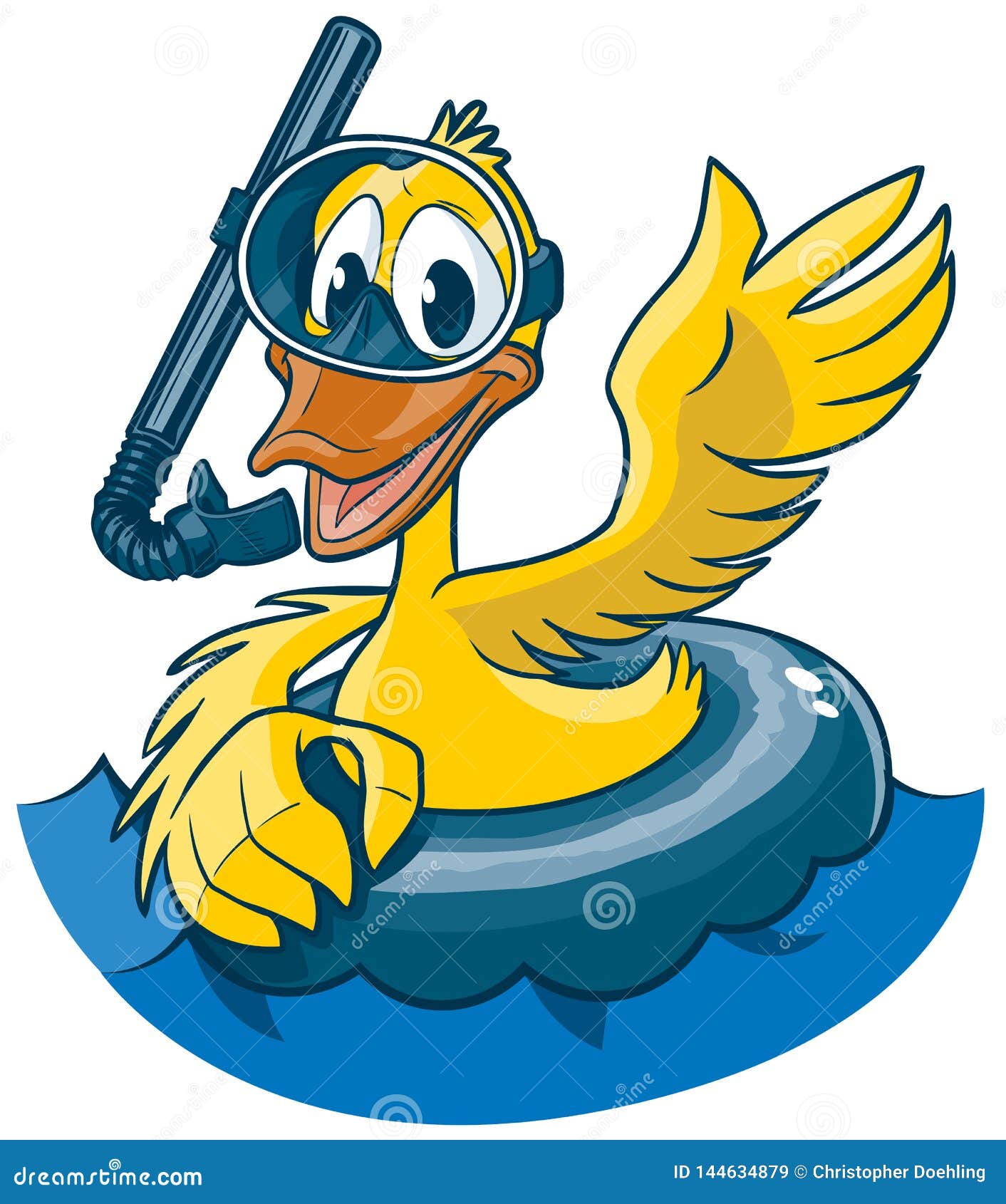 Cartoon Duck with Snorkel Mask and Inner Tube Stock Vector - Illustration  of duck, character: 144634879