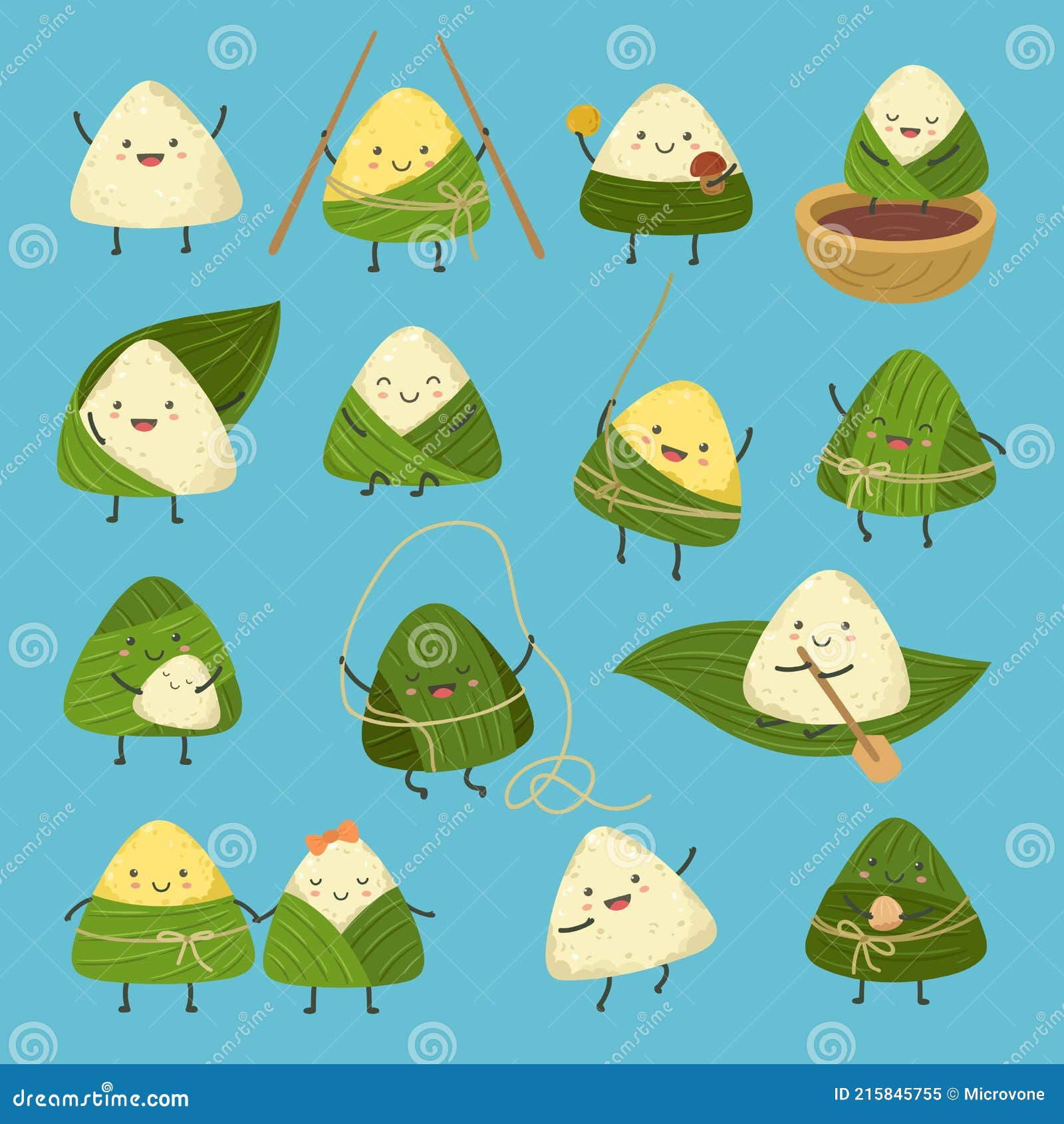 Cartoon Dumplings. Dragon Boat Festival, Cute Rice Dumpling Stickers Stock  Vector - Illustration of activity, zongzi: 215845755