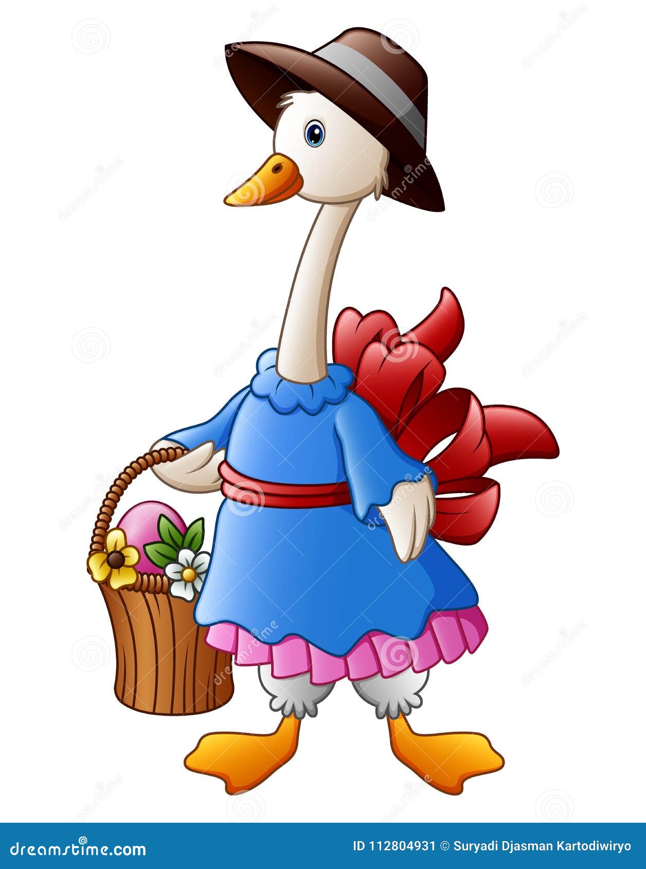 Cartoon Easter Bunny Carrying a Basket Full of Eggs Stock Vector ...