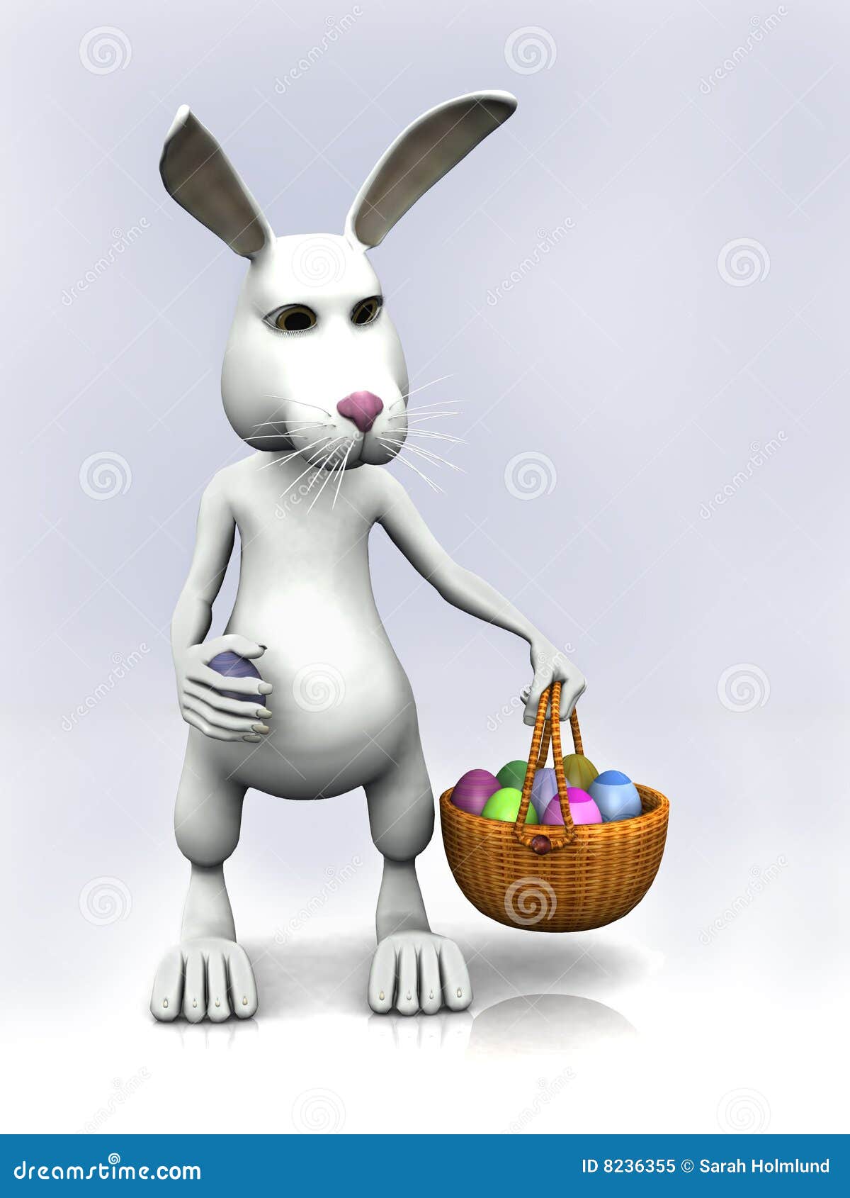Cartoon Easter Bunny Holding a Basket with Eggs Stock Illustration