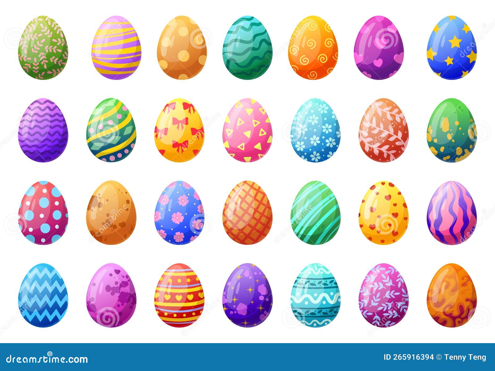 Cartoon Easter Surprise Eggs. Spring Holiday Egg Hunt Chocolate Egg, Traditional Painted Eggs