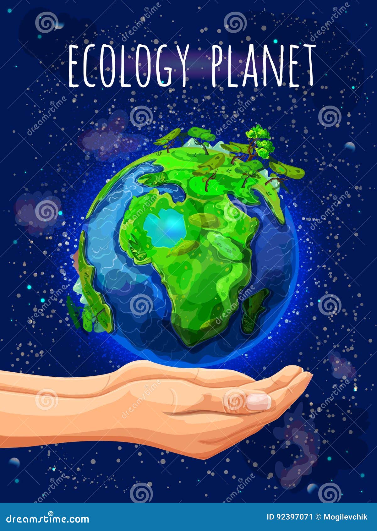 Cartoon Eco Planet Poster stock vector. Illustration of design - 92397071