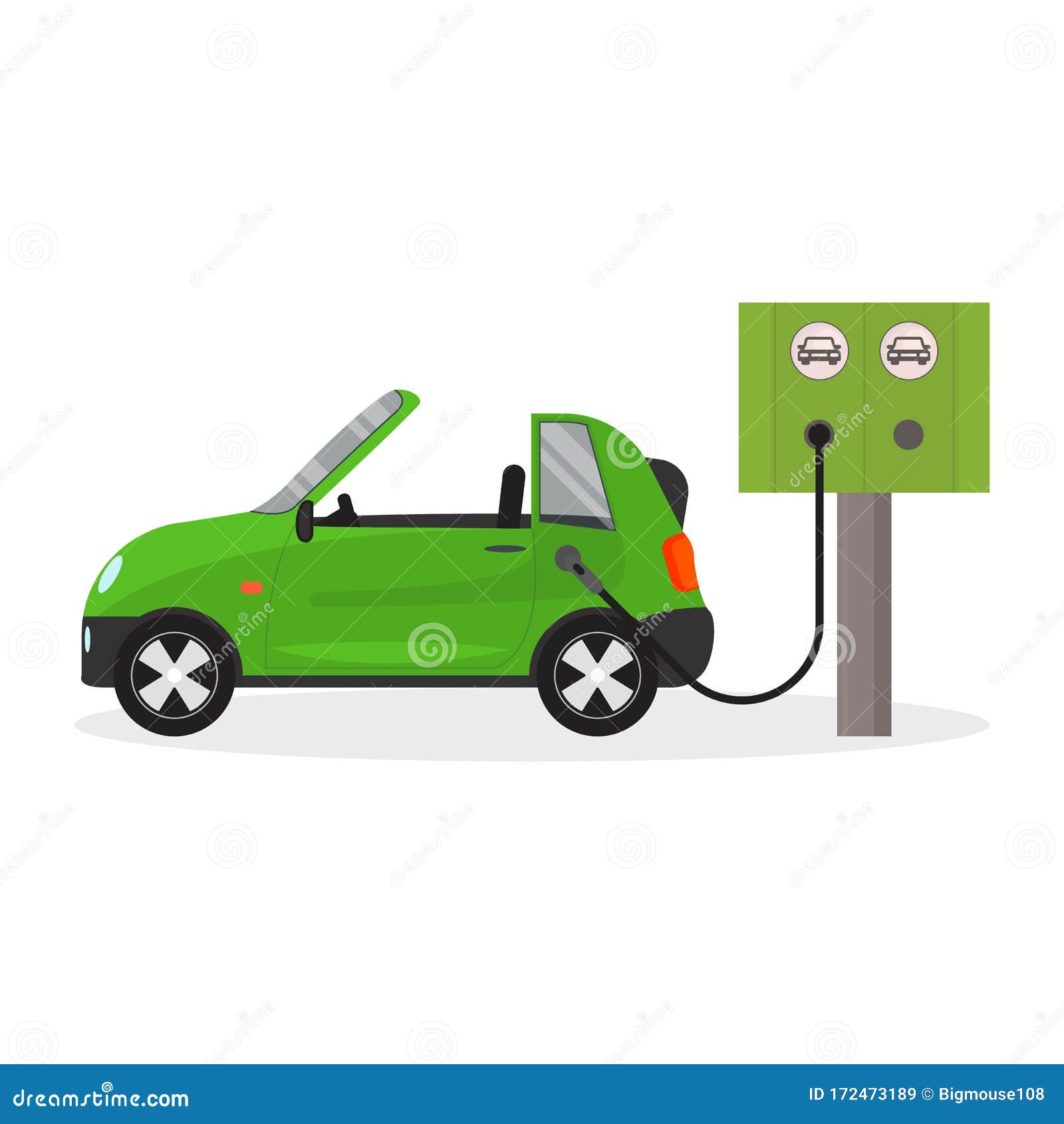 Cartoon Electric Car on a White. Vector Stock Vector - Illustration of ...