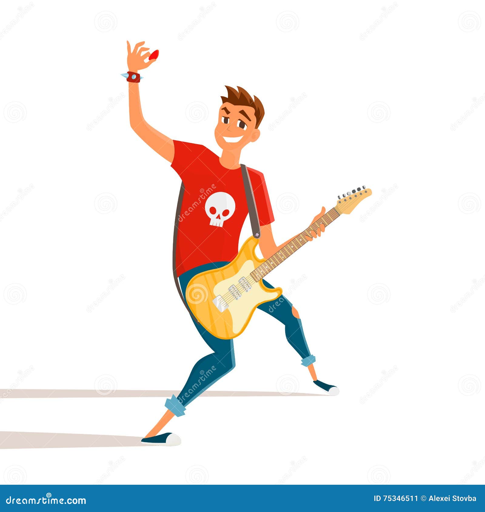 Cartoon Electric Guitar Player. Stock Vector - Illustration of style,  instrument: 75346511