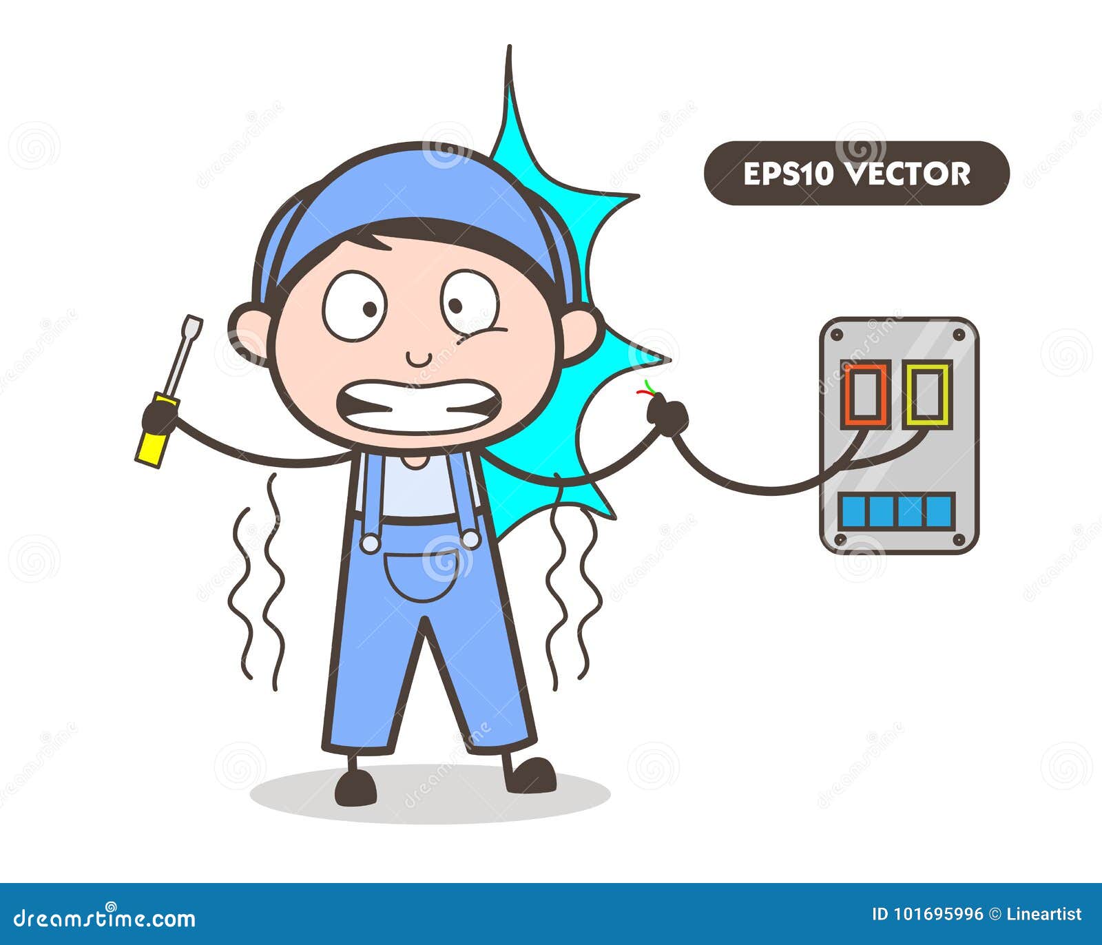 Cartoon Electrician Felt Electric Shock Vector Illustration Royalty