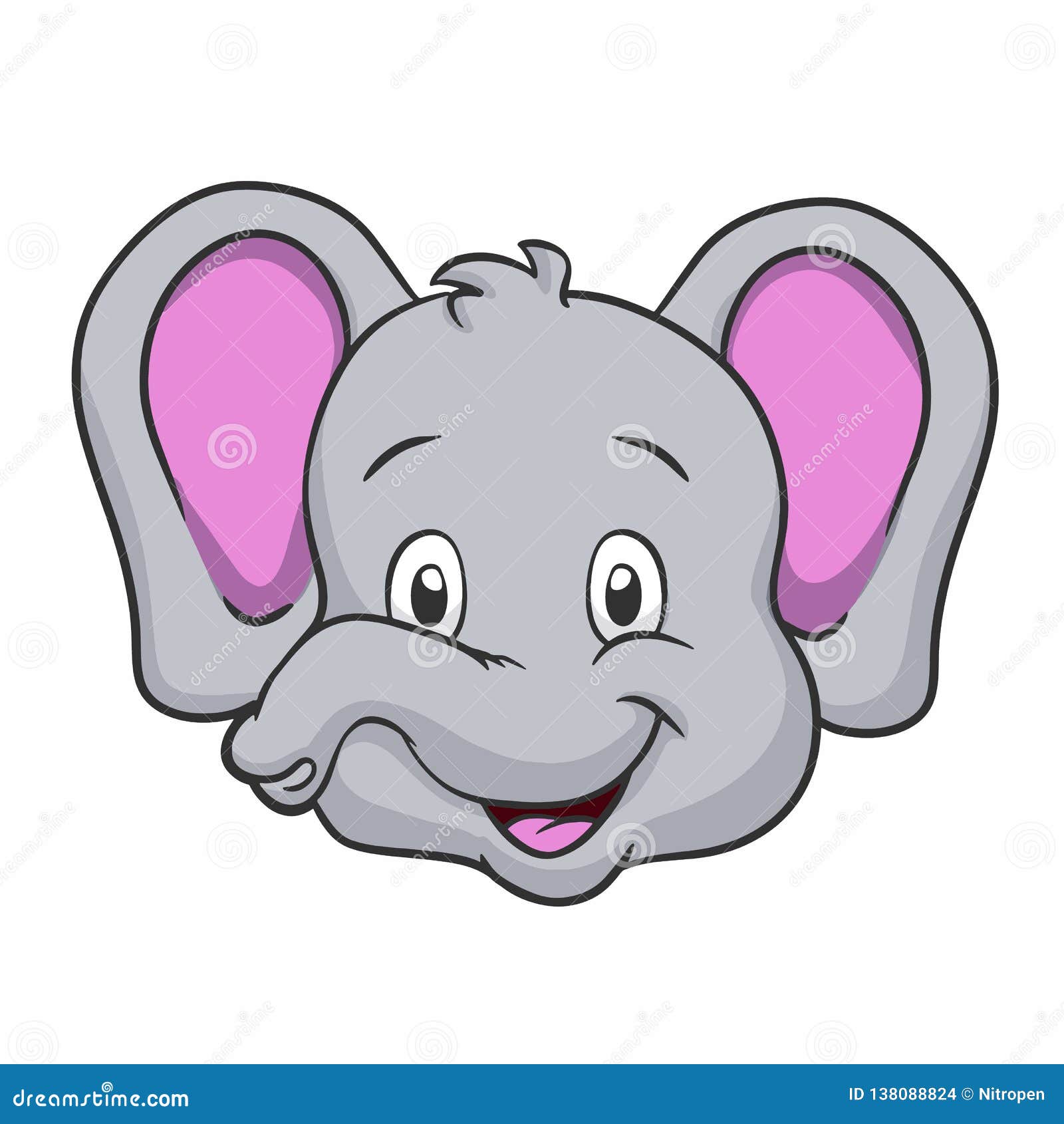 Cartoon elephant face stock vector. Illustration of elephants - 138088824