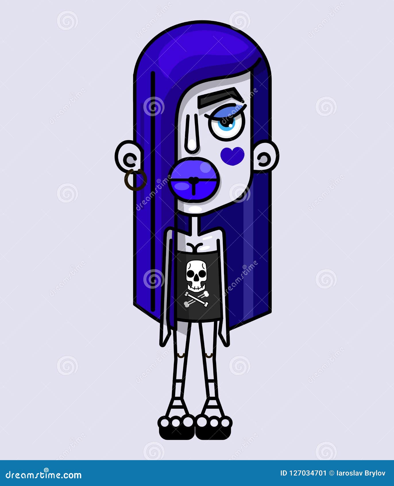 Cartoon Emo Girl With Blue Hair Vector Stock Vector - Illustration of