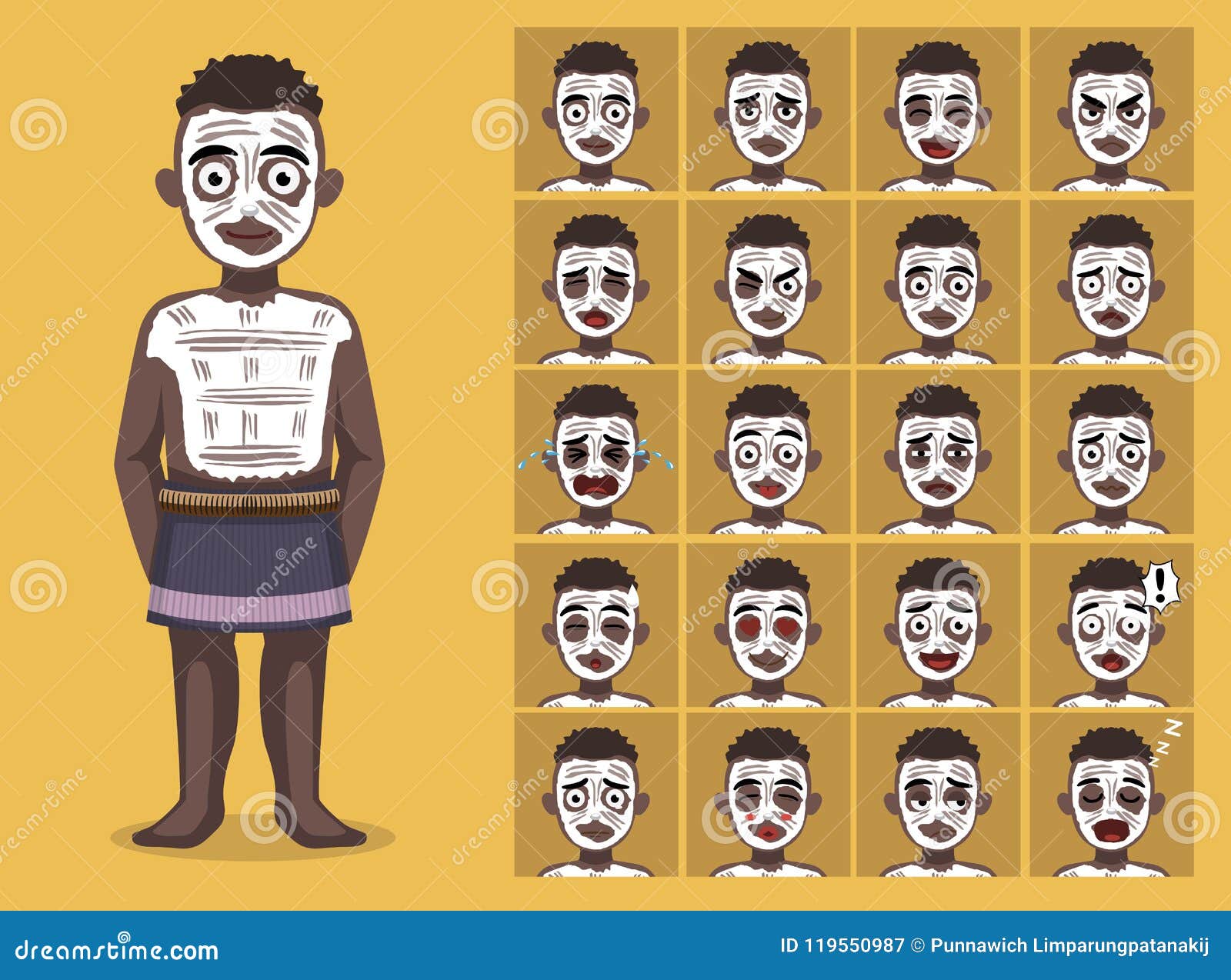 African Tribe Clothes Male Karo Cartoon Emotion Faces Vector Illustration  Stock Vector - Illustration of lollipop, emotion: 119550987