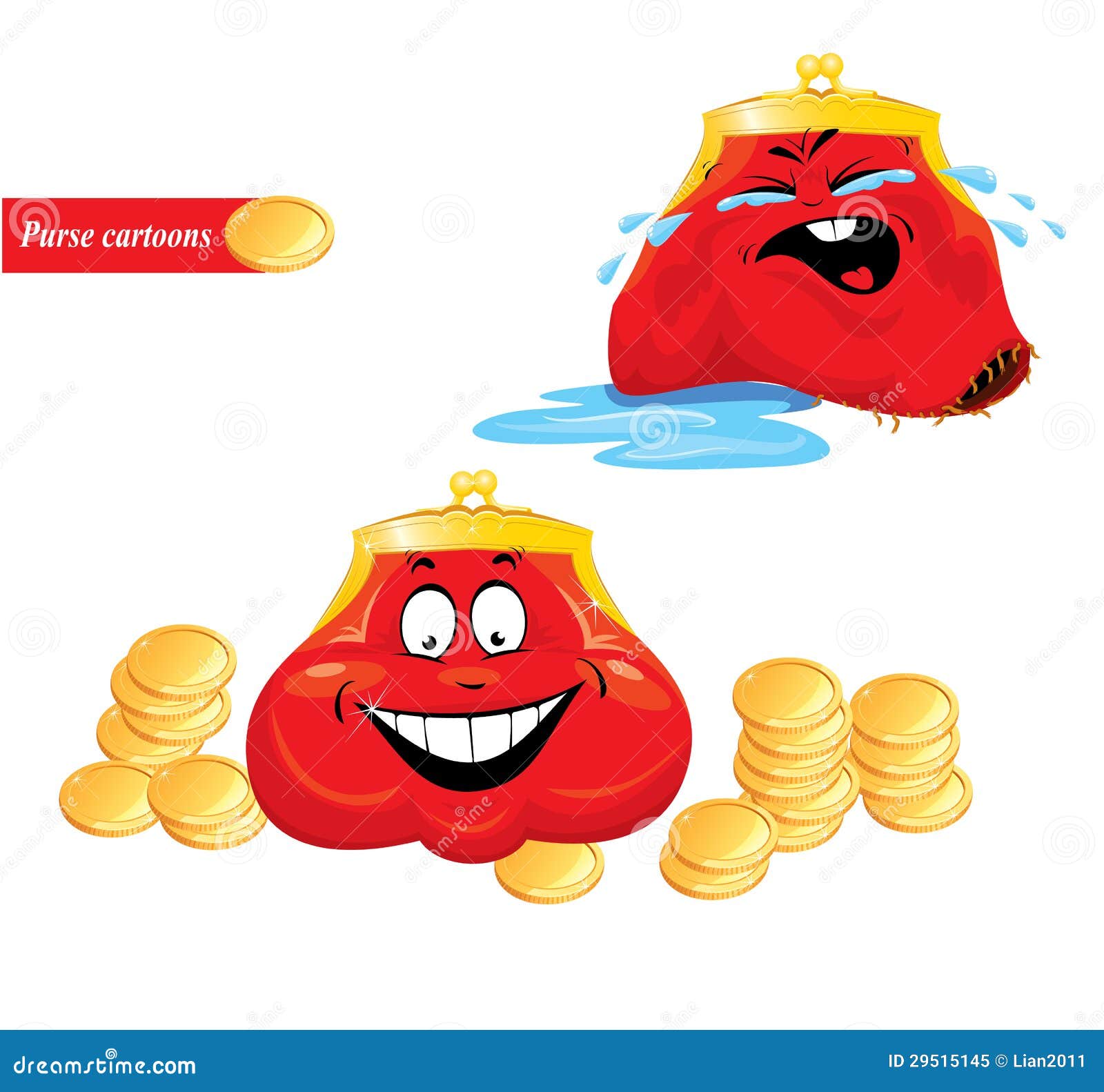 Cartoon Emotions Set Funny Red Purses Stock Vector Illustration of