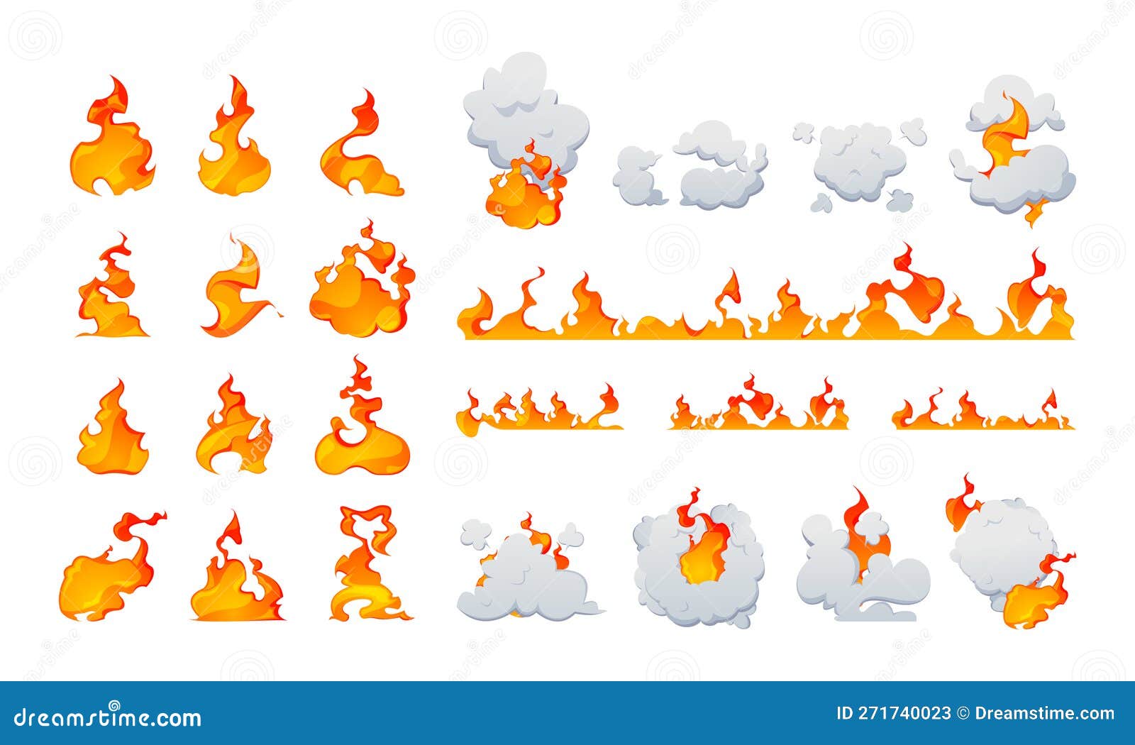 Cartoon Explosion Fire Effect. Burning Smoking and Ignition Game Fire ...