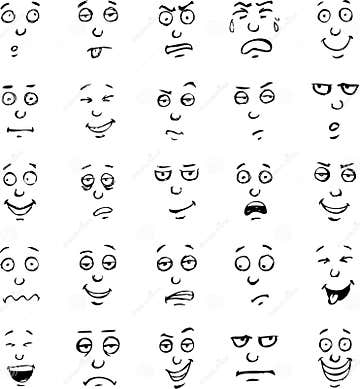 Cartoon Face Emotions Hand Drawn Set Stock Vector - Illustration of ...