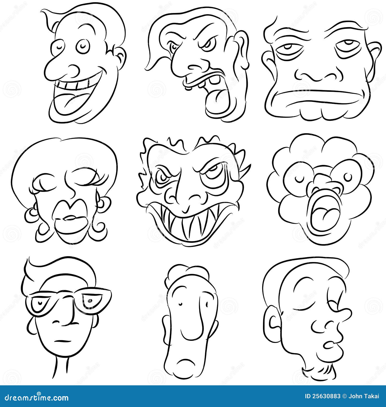 Cartoon Face Set stock vector. Illustration of black - 25630883