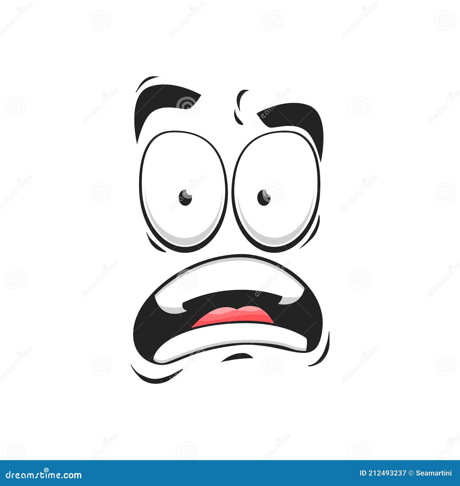 Cartoon face frightened emoji, vector scared facial expression