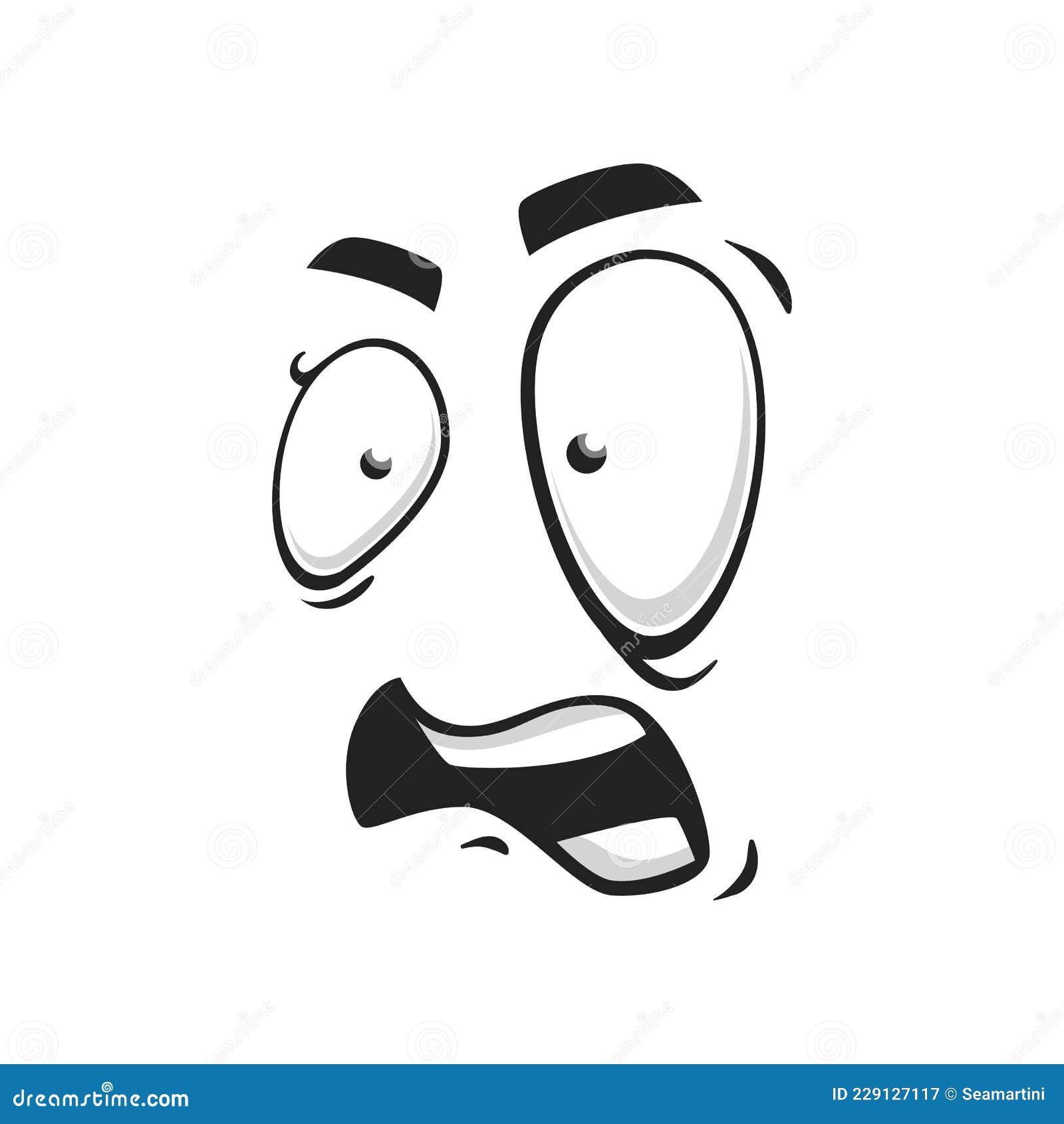 Cartoon face frightened or worry emoji, vector character scared