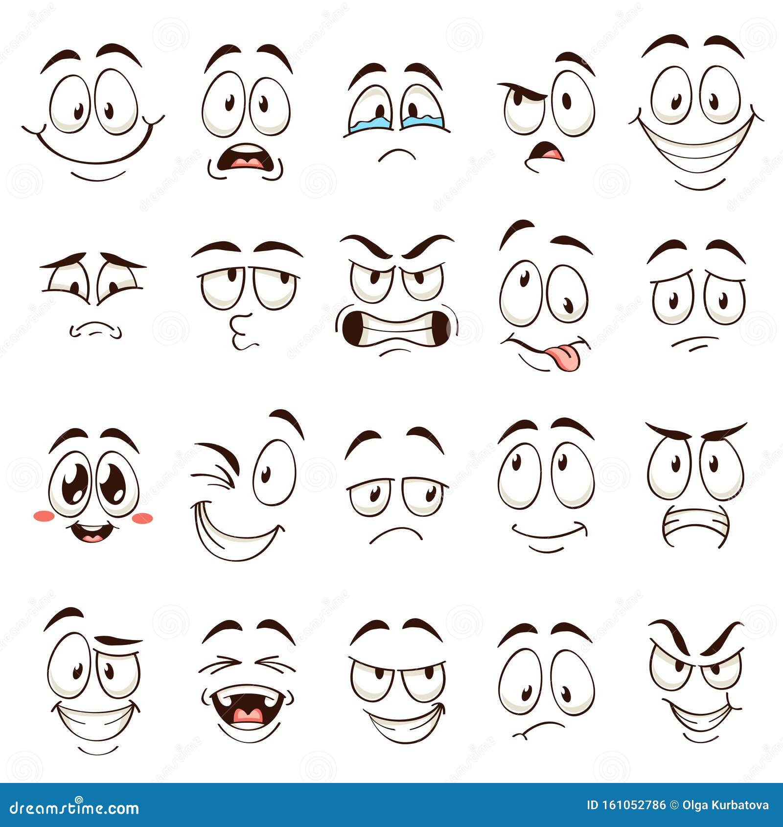 Cartoon Faces. Caricature Comic Emotions with Different Expressions Stock  Vector - Illustration of emotions, eyes: 161052786