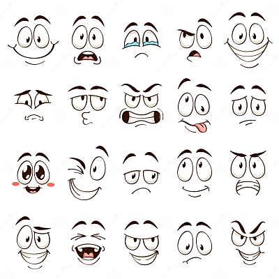 Cartoon Faces. Caricature Comic Emotions with Different Expressions ...