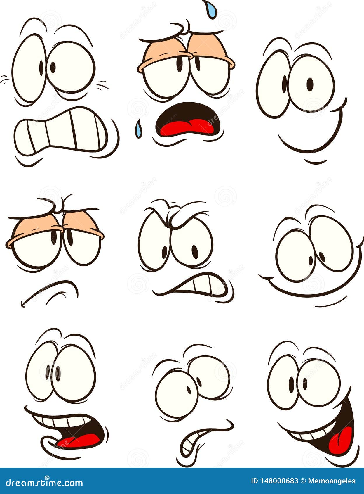 Cartoon Faces with Different Expressions Stock Vector - Illustration of ...