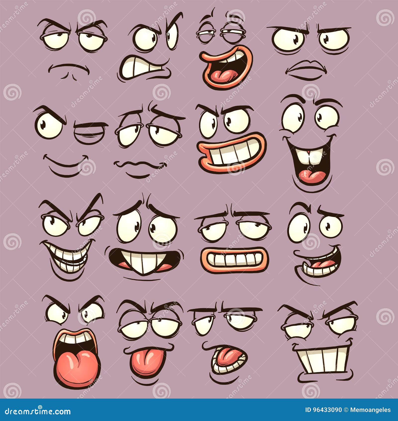 Cartoon faces stock vector. Illustration of tongue, emoji - 96433090
