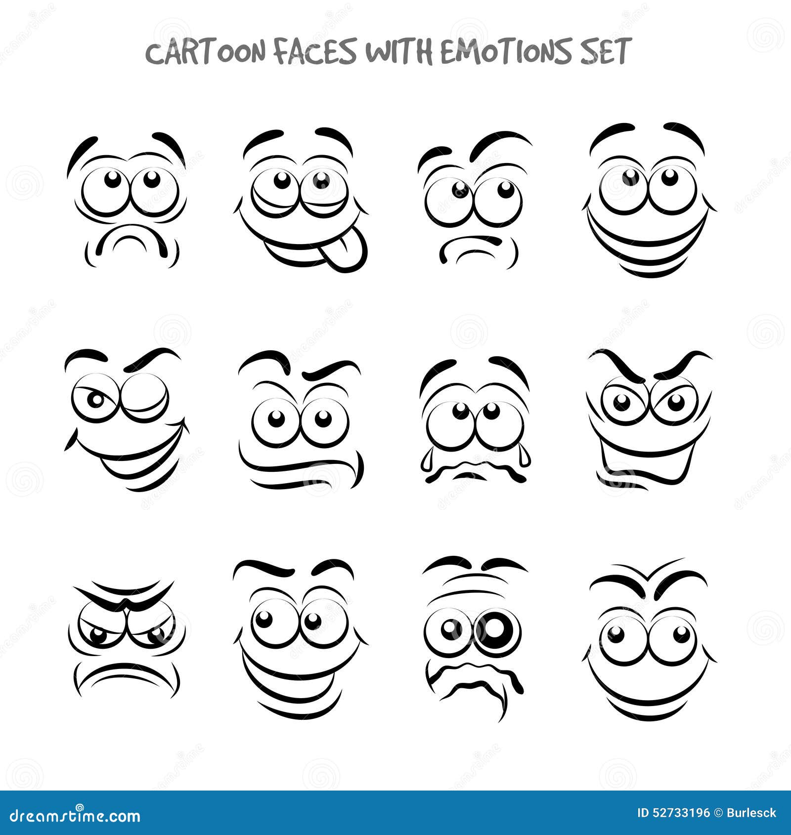 Cartoon Faces with Emotions Set Stock Vector Illustration of angry