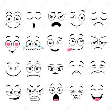 Cartoon Faces. Expressive Eyes and Mouth, Smiling, Crying and Surprised ...
