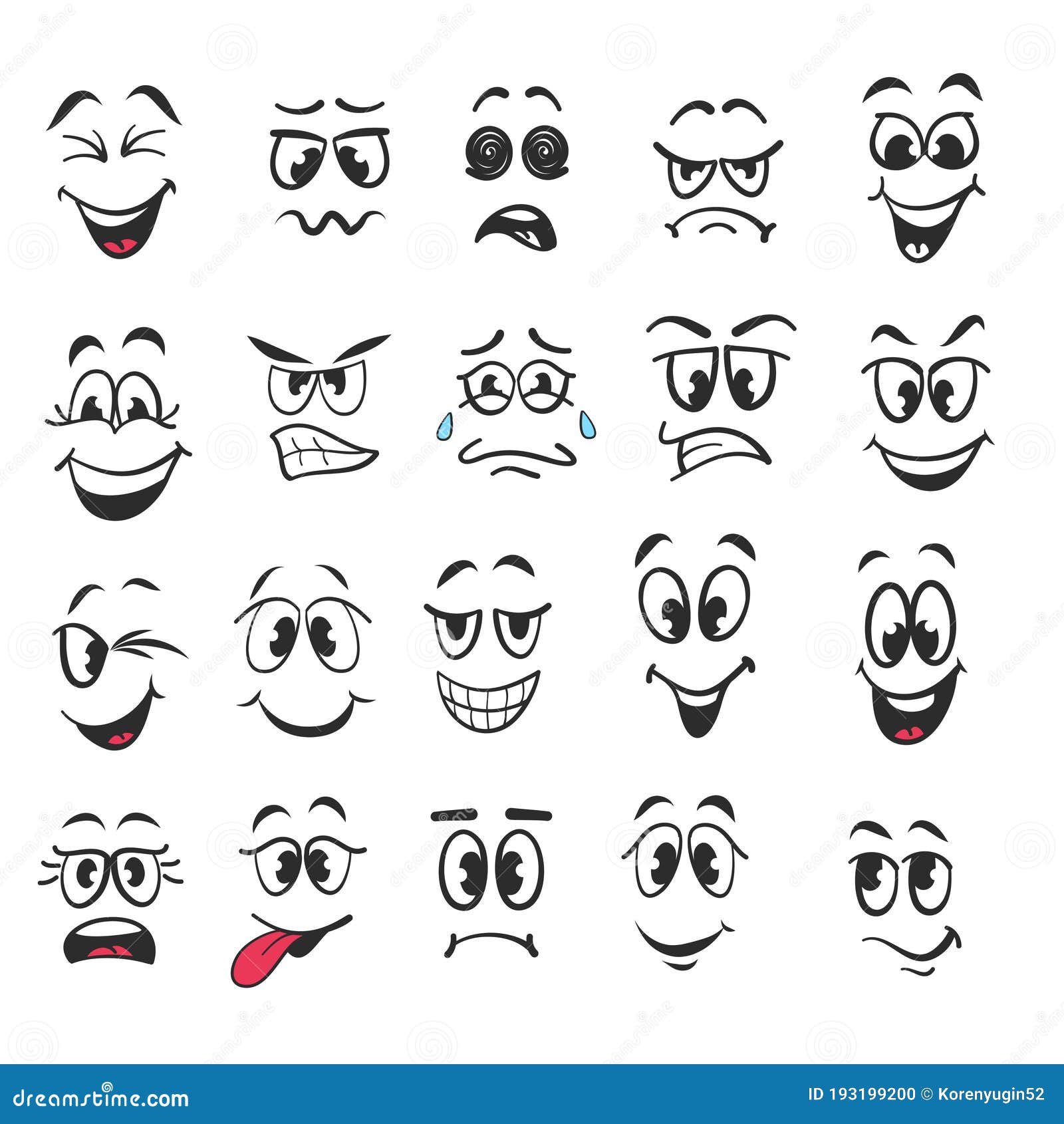 Cartoon Faces. Expressive Eyes and Mouth, Smiling, Crying and Surprised Character Face Expressions Stock Vector - Illustration of angry, cartoon: 193199200 Cartoon Faces. Expressive Eyes and Mouth, Smiling, Crying and Surprised Character Face Expressions Stock Vector - Illustration of angry, cartoon: 193199200