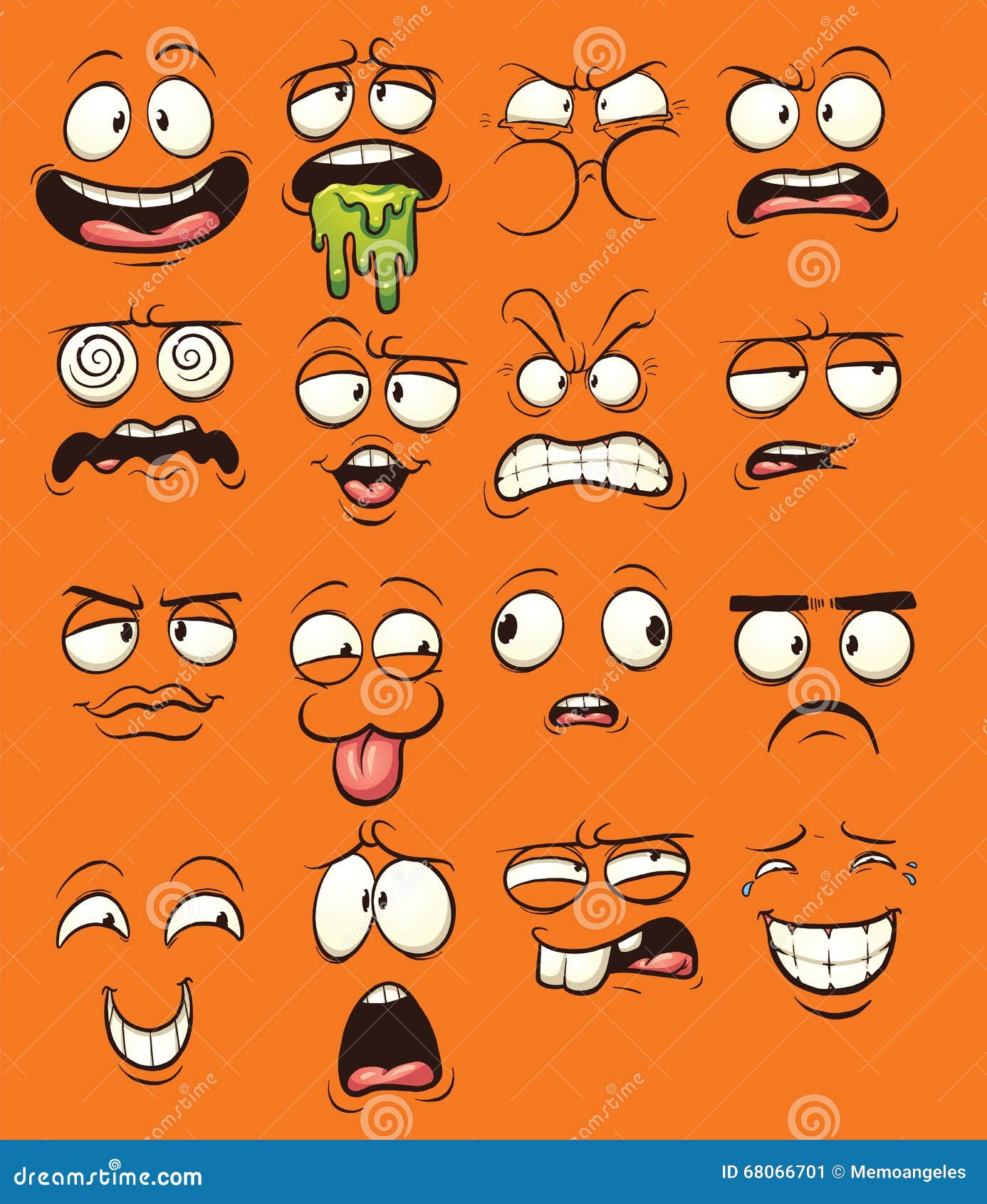 Cartoon faces stock vector. Illustration of shocked, puking - 68066701