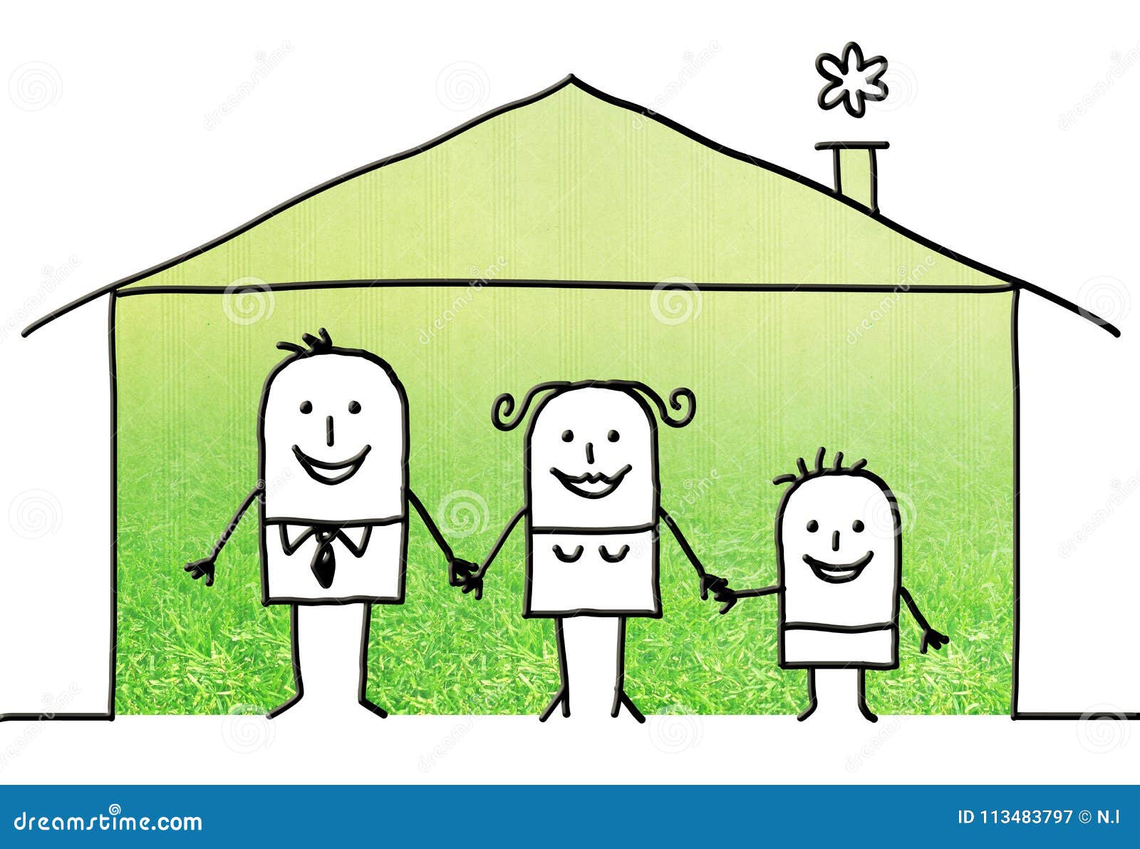 Cartoon family at home stock illustration. Illustration of home - 113483797