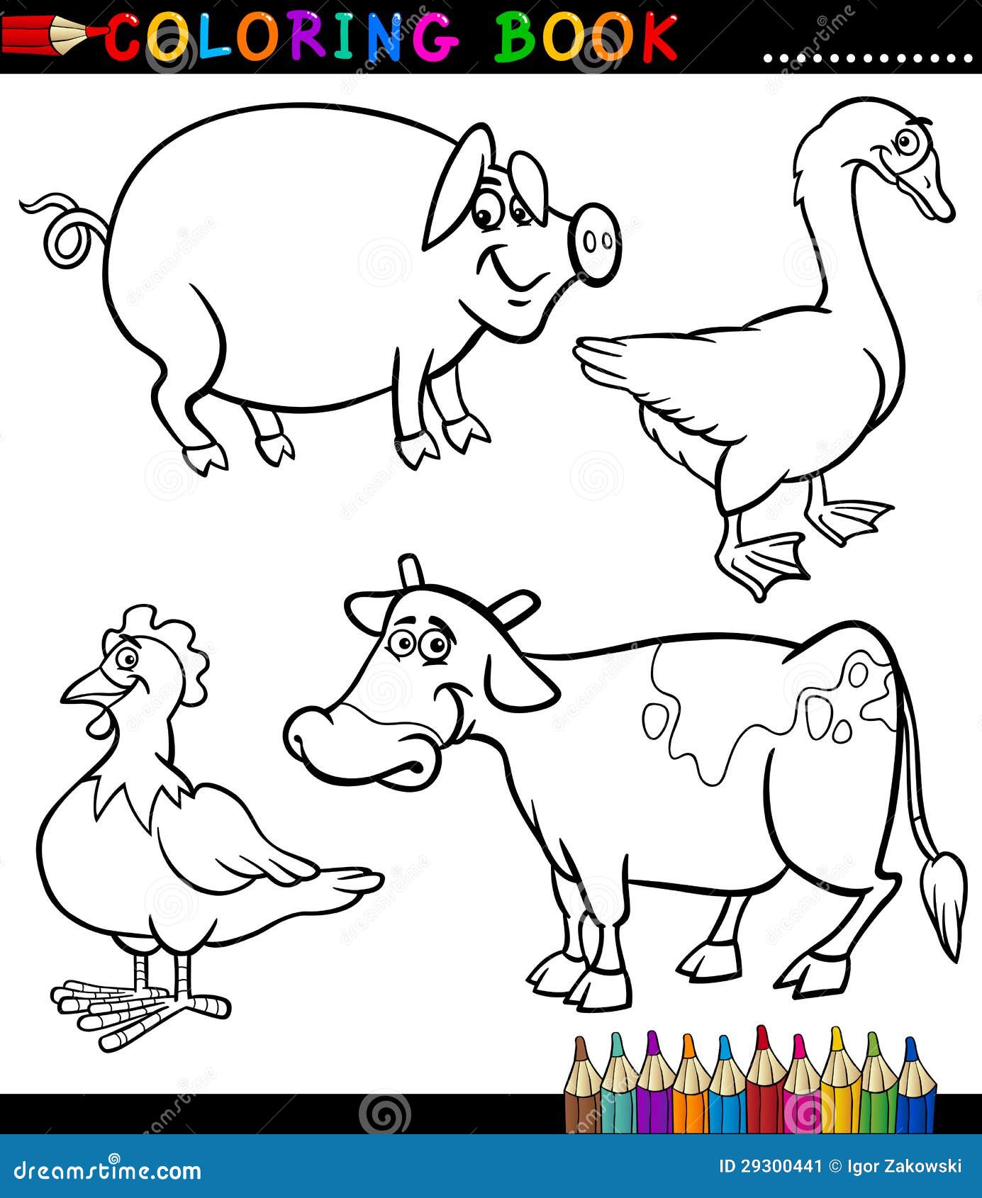 Download Cartoon Farm Animals For Coloring Book Stock Vector ...