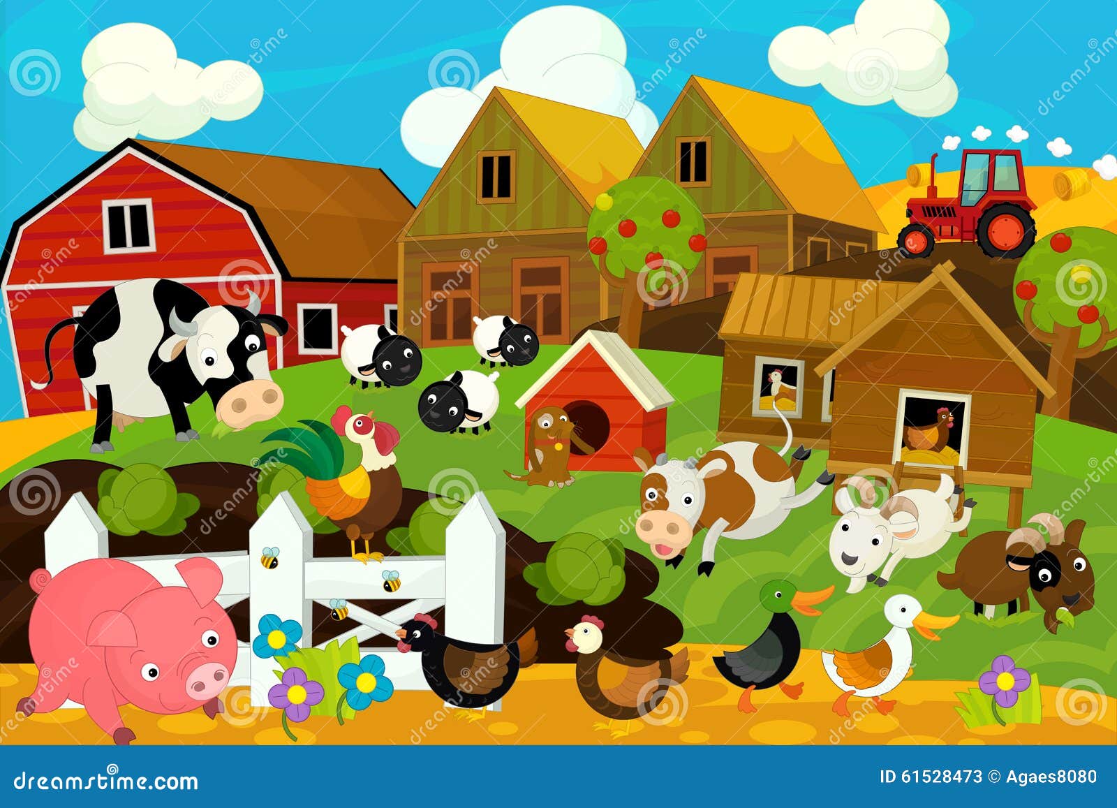 cartoon farm scene beautiful colorful illustration children 61528473