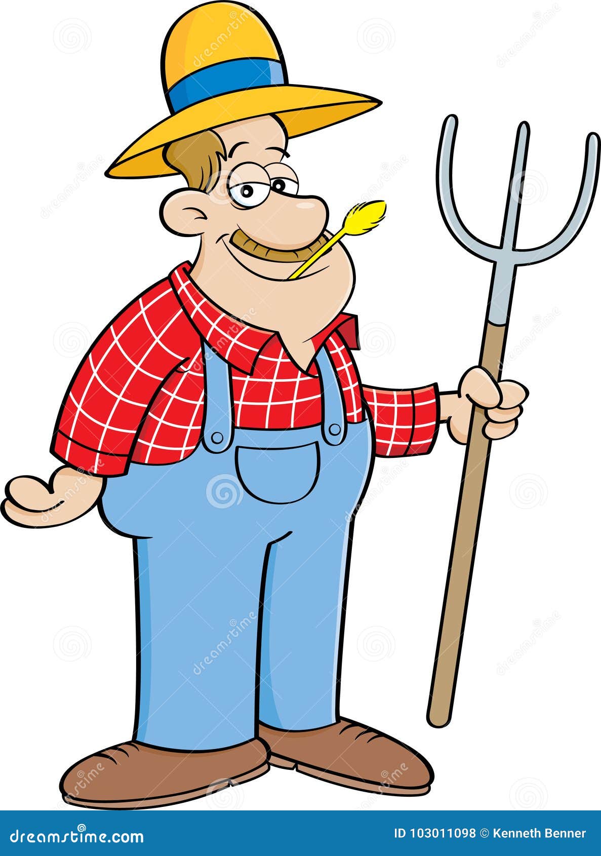 cartoon farmer holding a pitchfork.