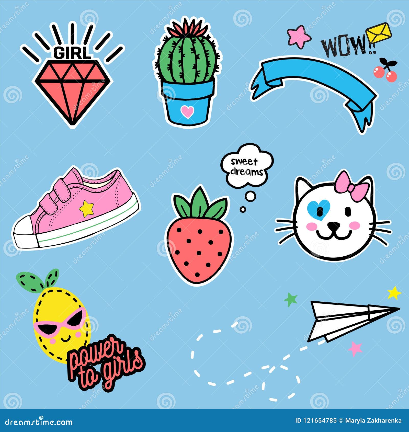 Cartoon Stickers Or Patches Set With 90s Style Design Elements