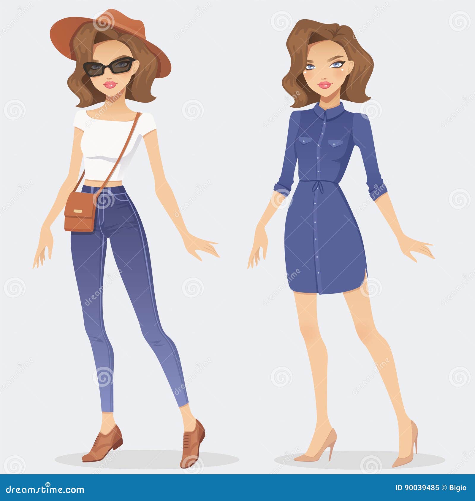 Cartoon Fashion Girl Character Wearing Two Casual Outfits. Stock Vector -  Illustration of cute, hand: 90039485