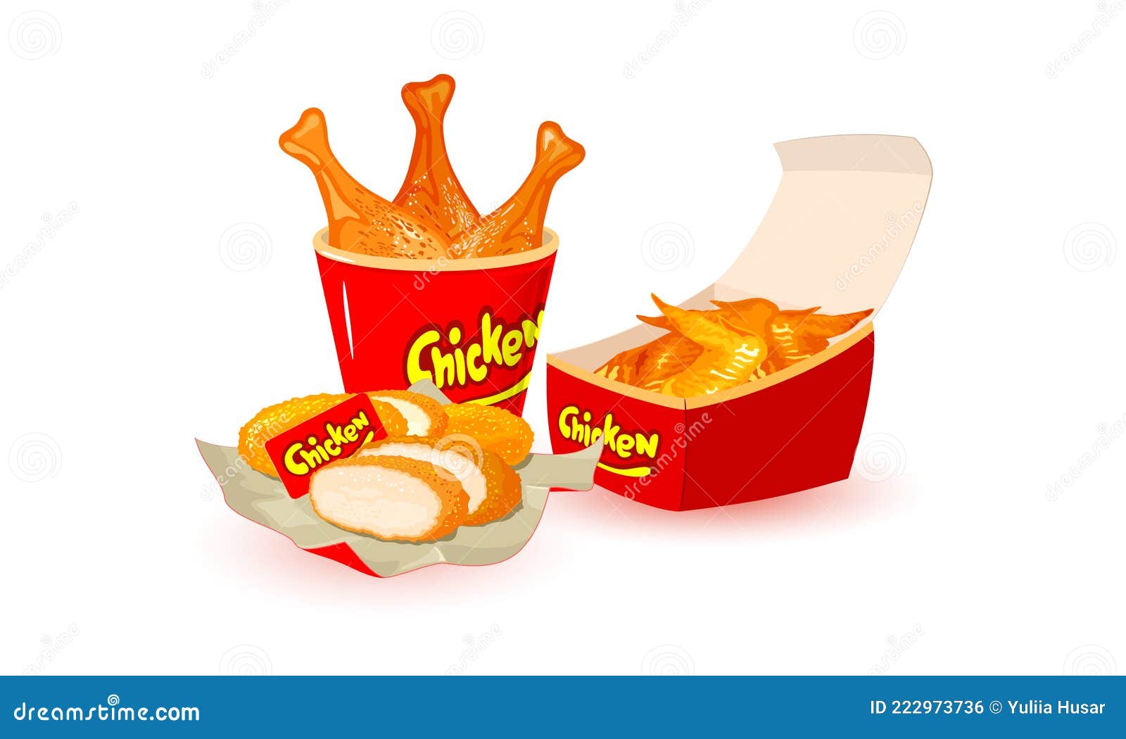 Cartoon Fast Food Chicken Set Stock Vector - Illustration of yummy,  product: 222973736