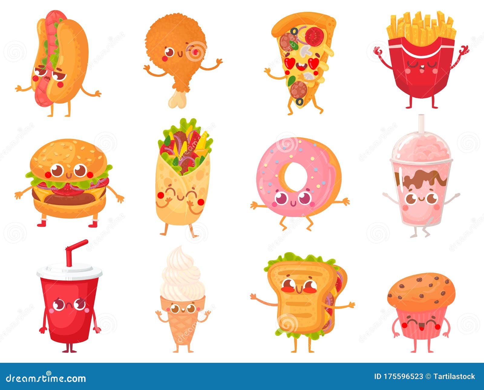 Cartoon Fast Food Mascots. Street Food Character, French Fries and ...