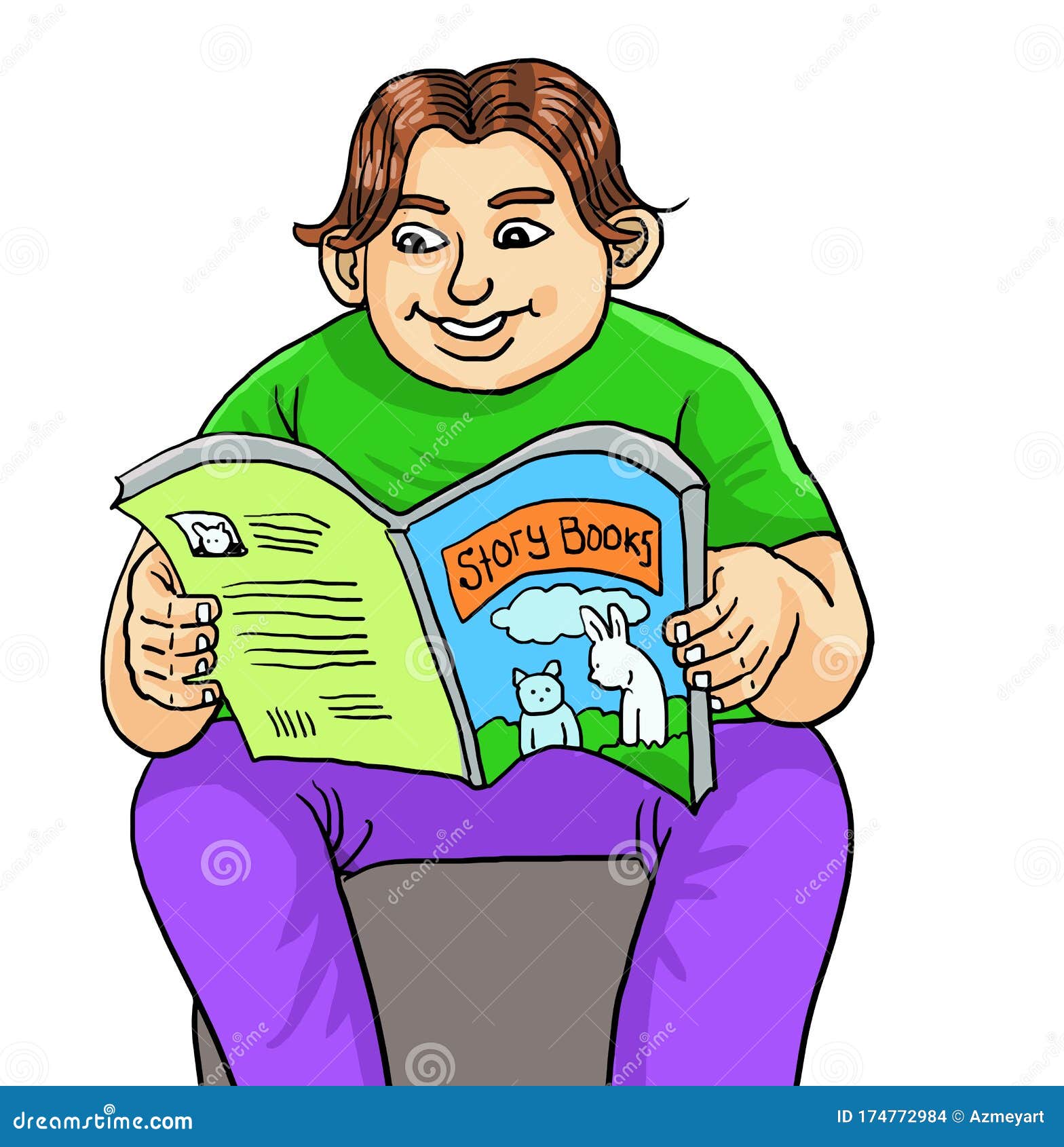 Cartoon Fat Boy Reading Story Book Stock Illustration - Illustration of  person, fairytale: 174772984