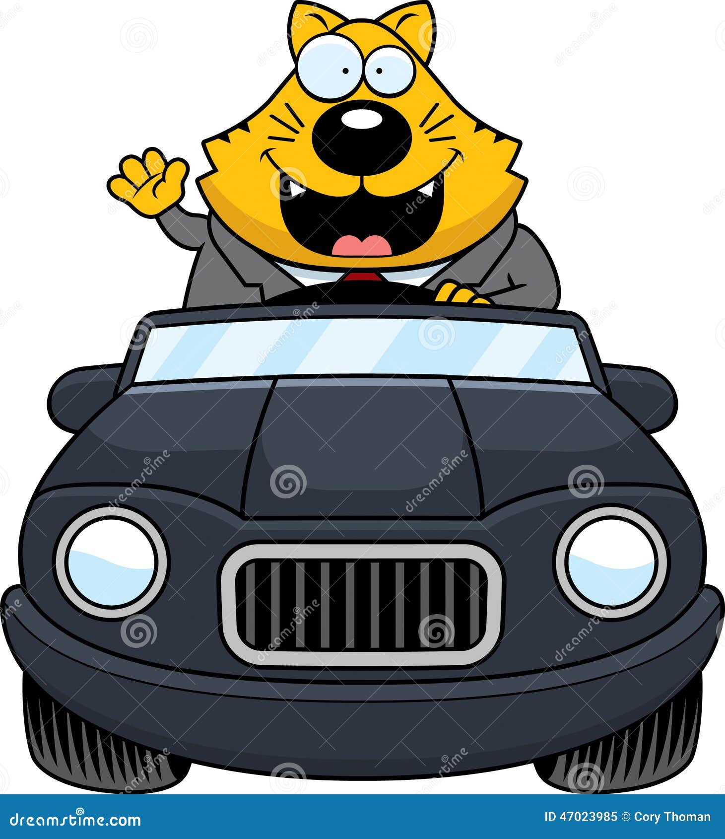 Cartoon Fat  Cat  Driving  Waving Stock Vector Illustration 