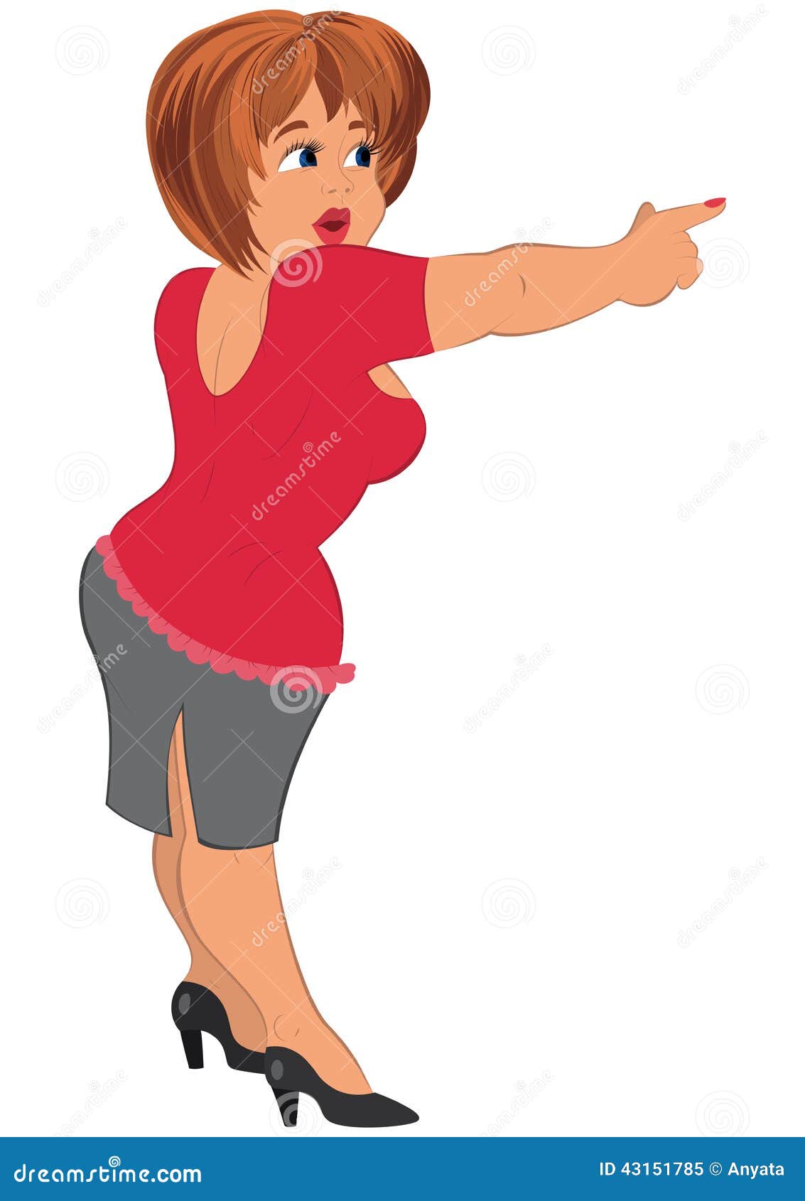 Cartoon Fat Woman in Red Top Pointing with Index Finger Stock Vector -  Illustration of humor, pinup: 43151785