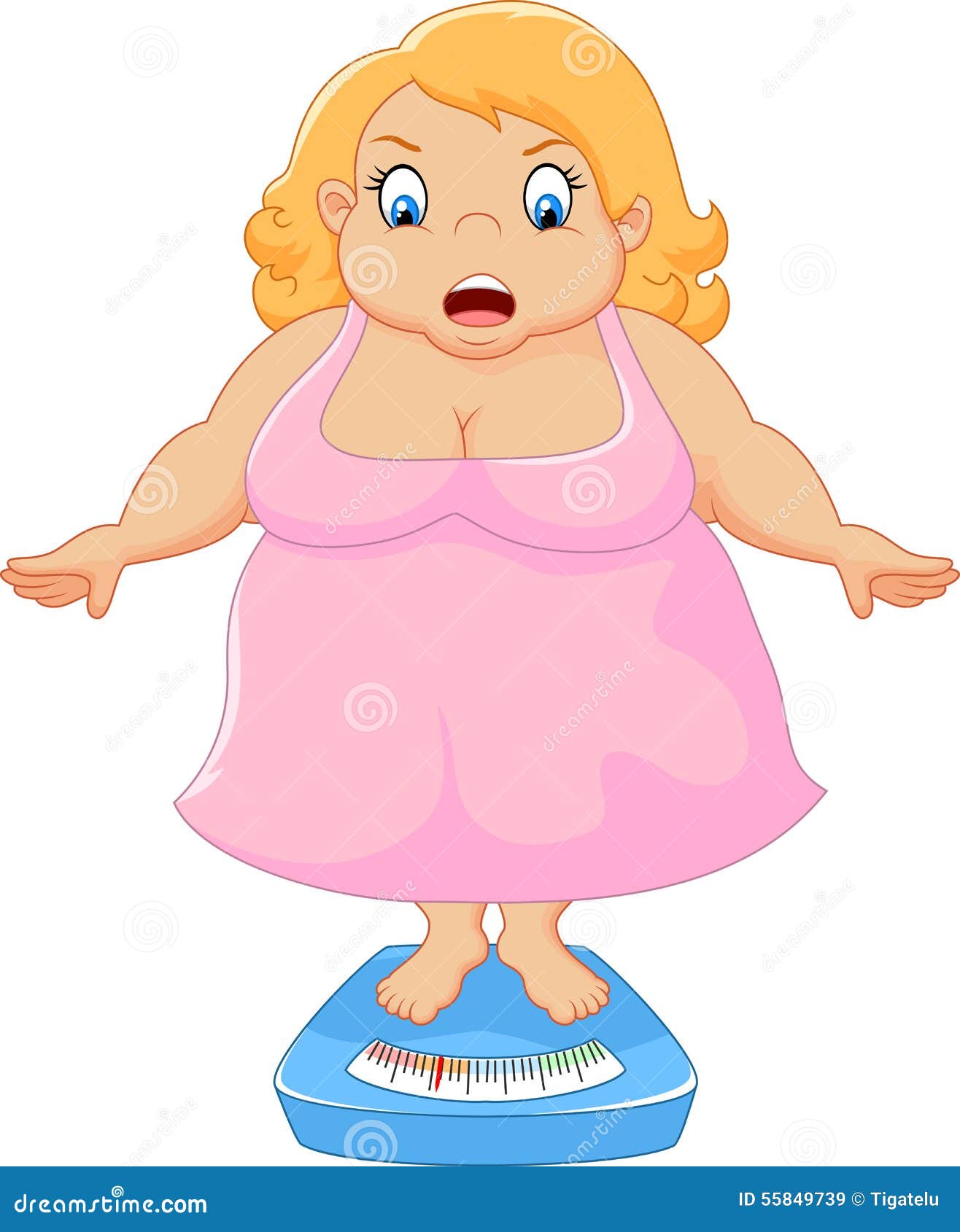 Cartoon fat women shocked to see scale