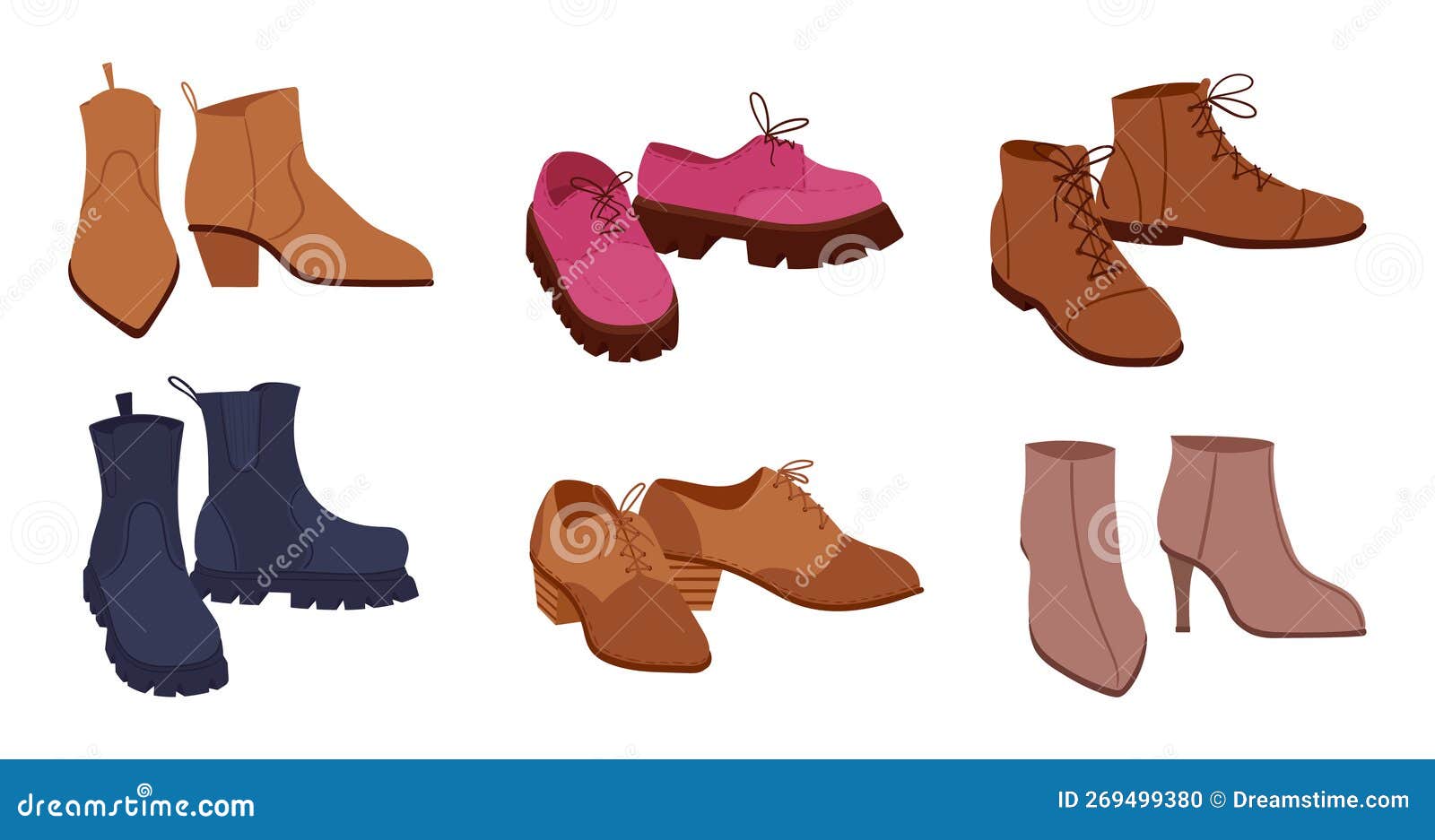 Cartoon Female Fashion Shoes. Modern Footwear, Ankle Boots and Brogues ...