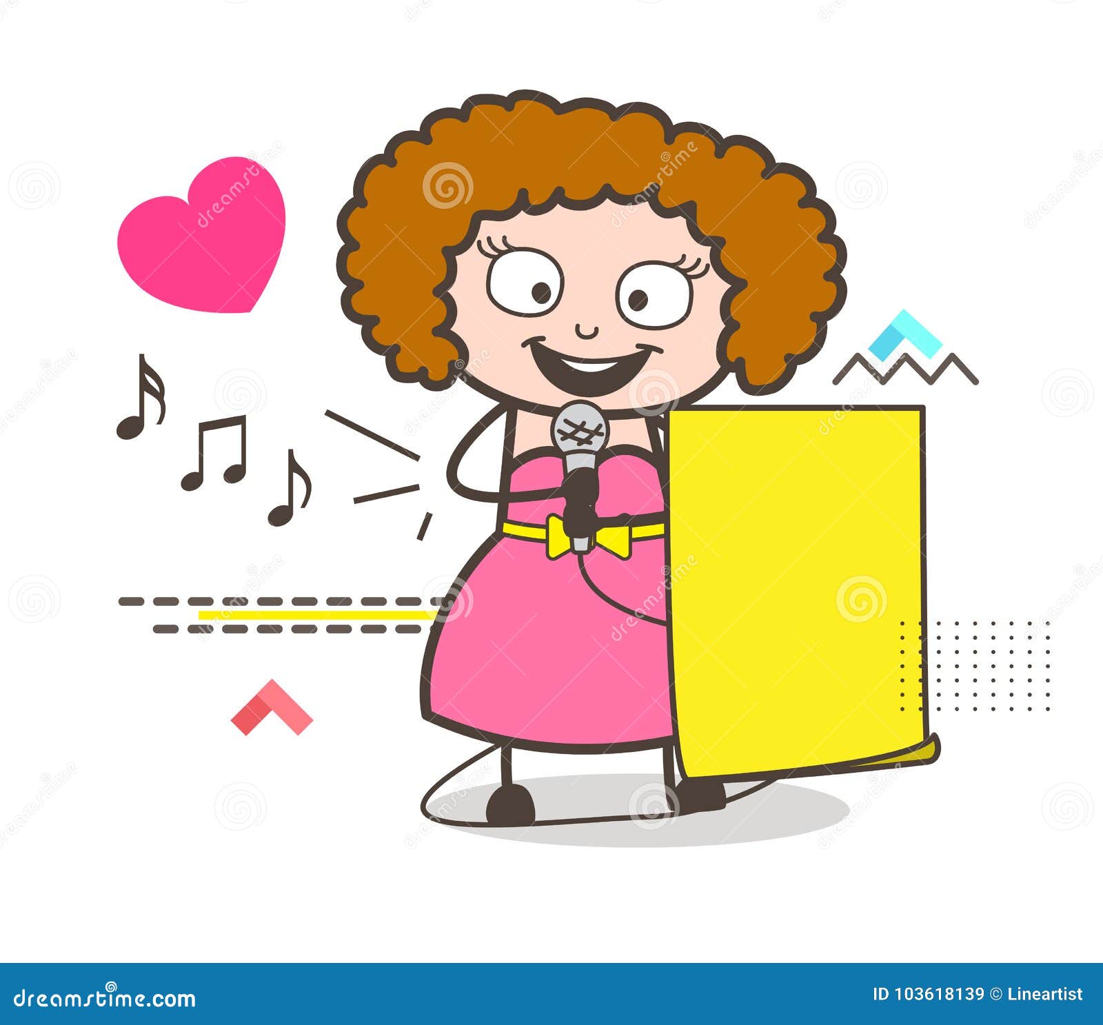 cartoon female singer showing paper banner 