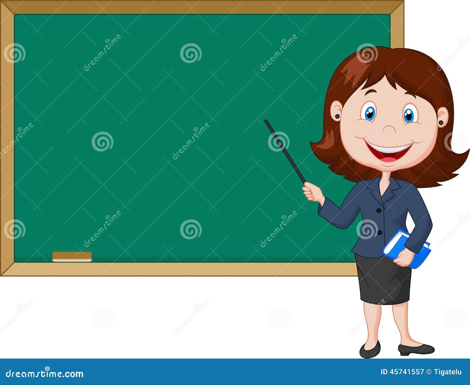 cartoon female teacher standing next to blackboard illustration 45741557