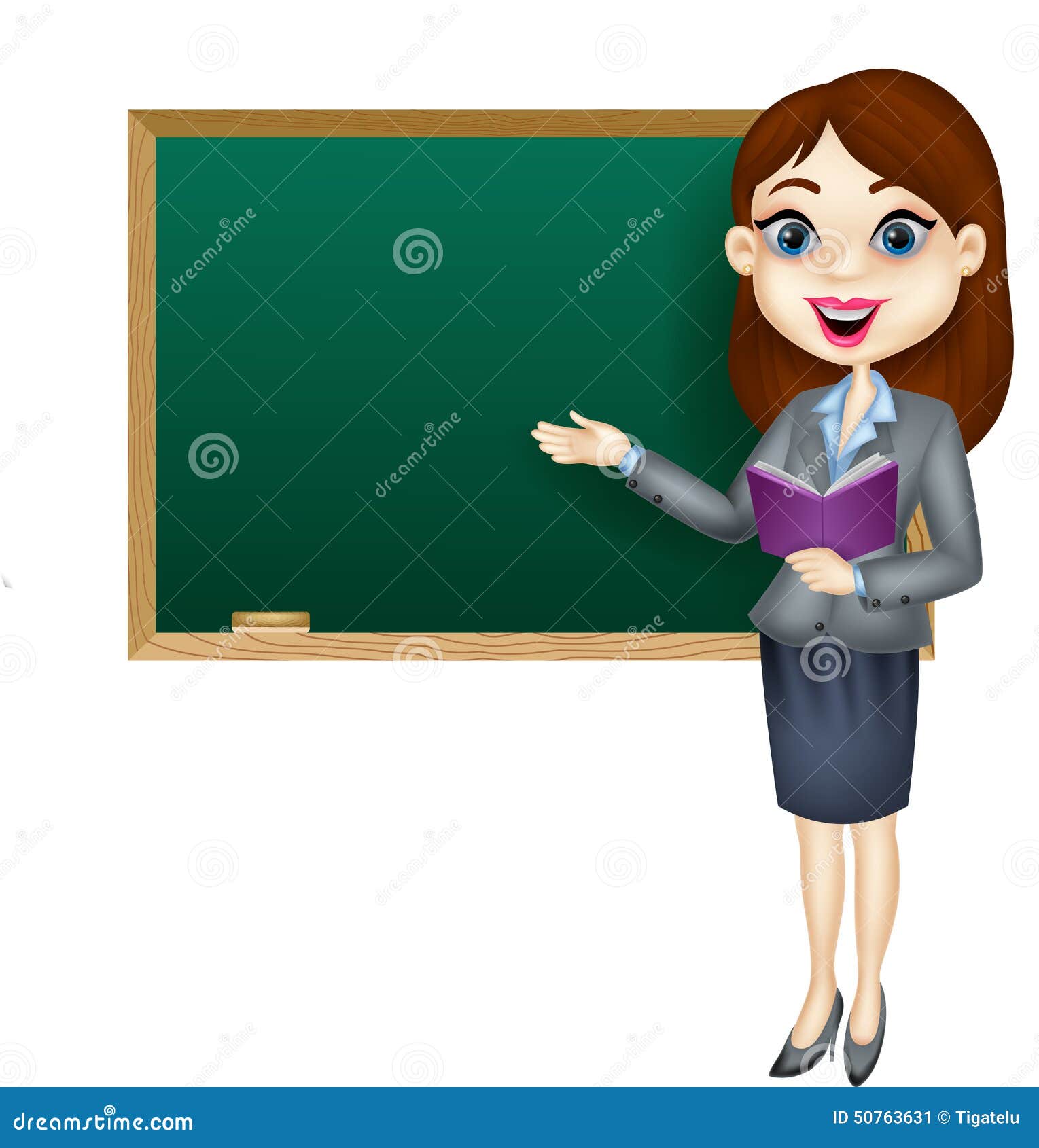 cartoon female teacher standing next to blackboard illustration 50763631