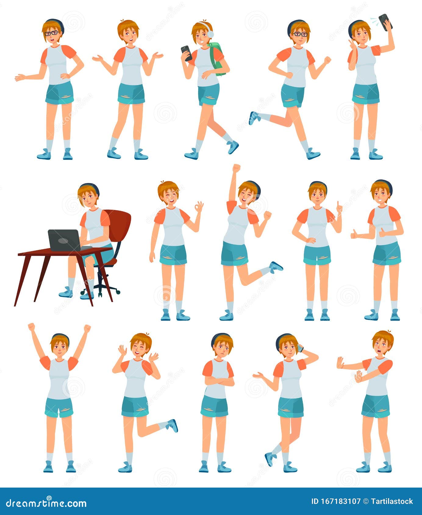 Set of Funny Cartoon Girls in Different Poses Stock Vector - Illustration  of girl, cute: 234697055