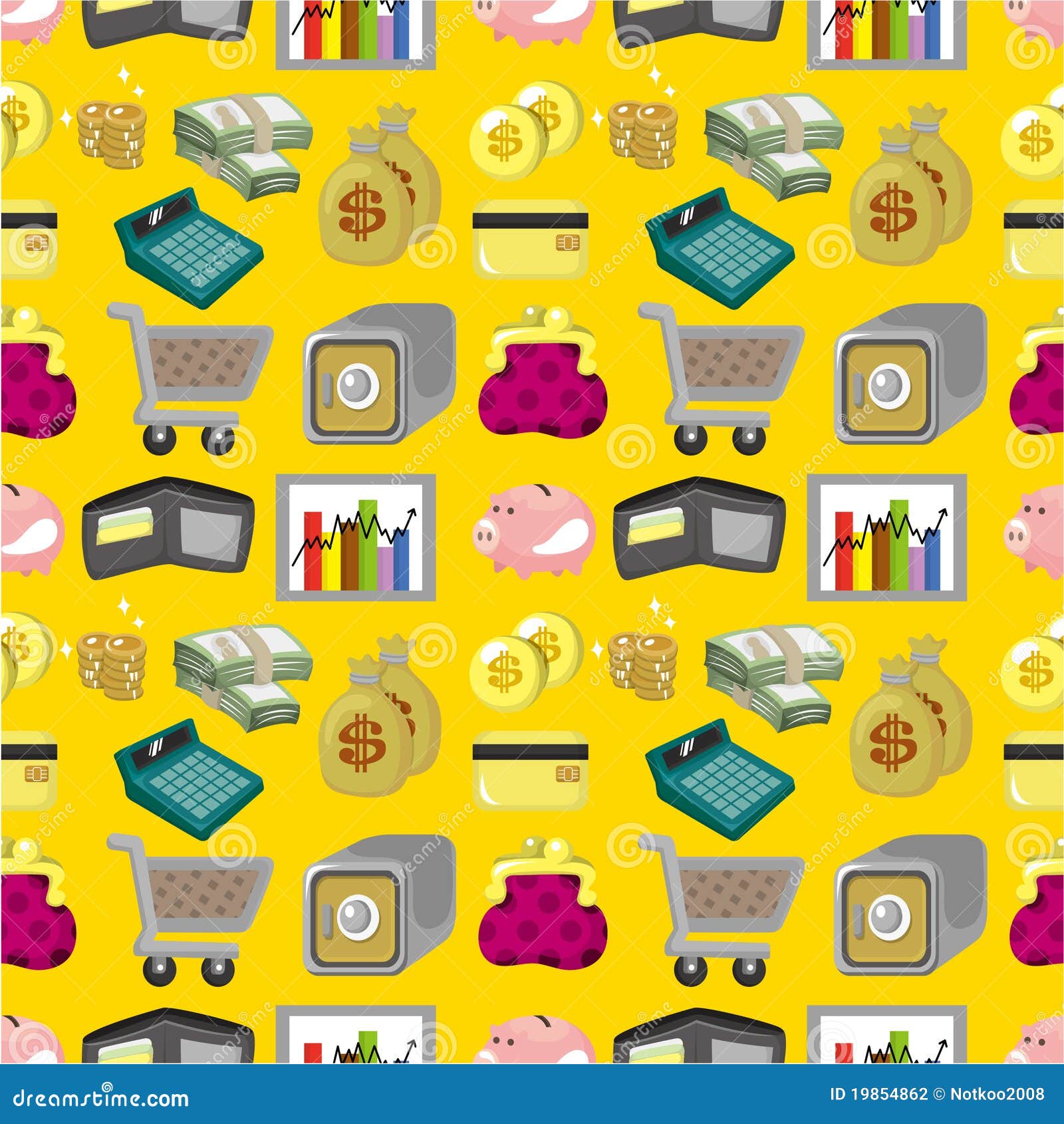 Cartoon Finance & Money Seamless Pattern Stock Vector - Illustration of ...