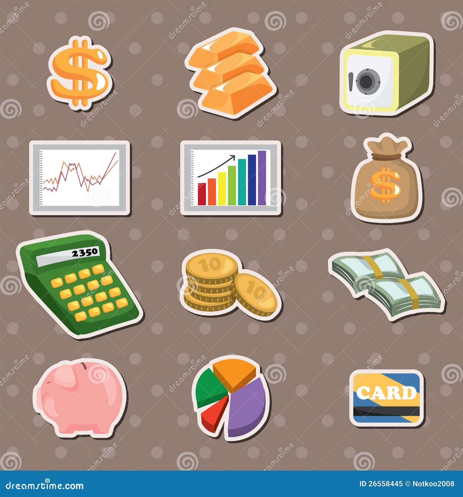 Cartoon Finance & Money Stickers Stock Vector - Illustration of cute, draw:  26558445